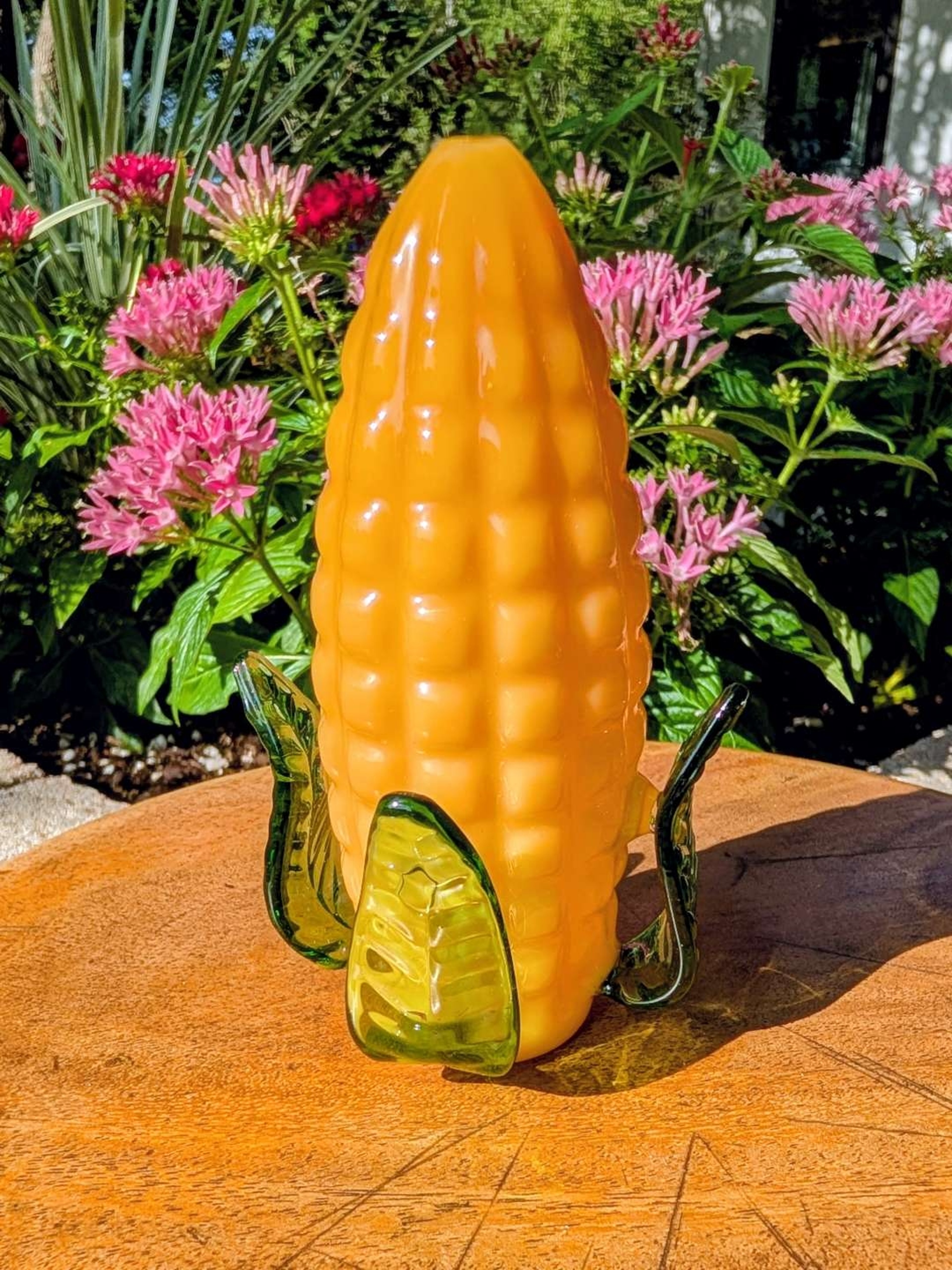 Preview pic of Pristine Artisan Blown Glass Corn Pipe & Sculptural Base Stand