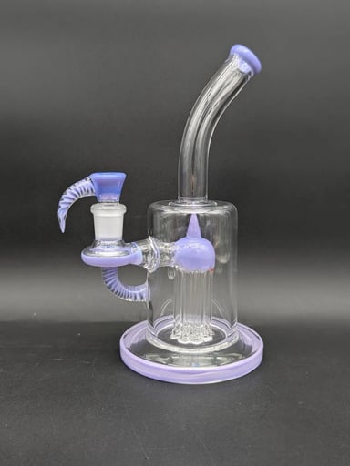 Preview pic of 10" Tall Bong by 2K Glass Art  Blue Color accents  Bent Neck  70mm Wide mega chamber  Fixed 8 Arm Tree Perc  18mm 4 hole slide included