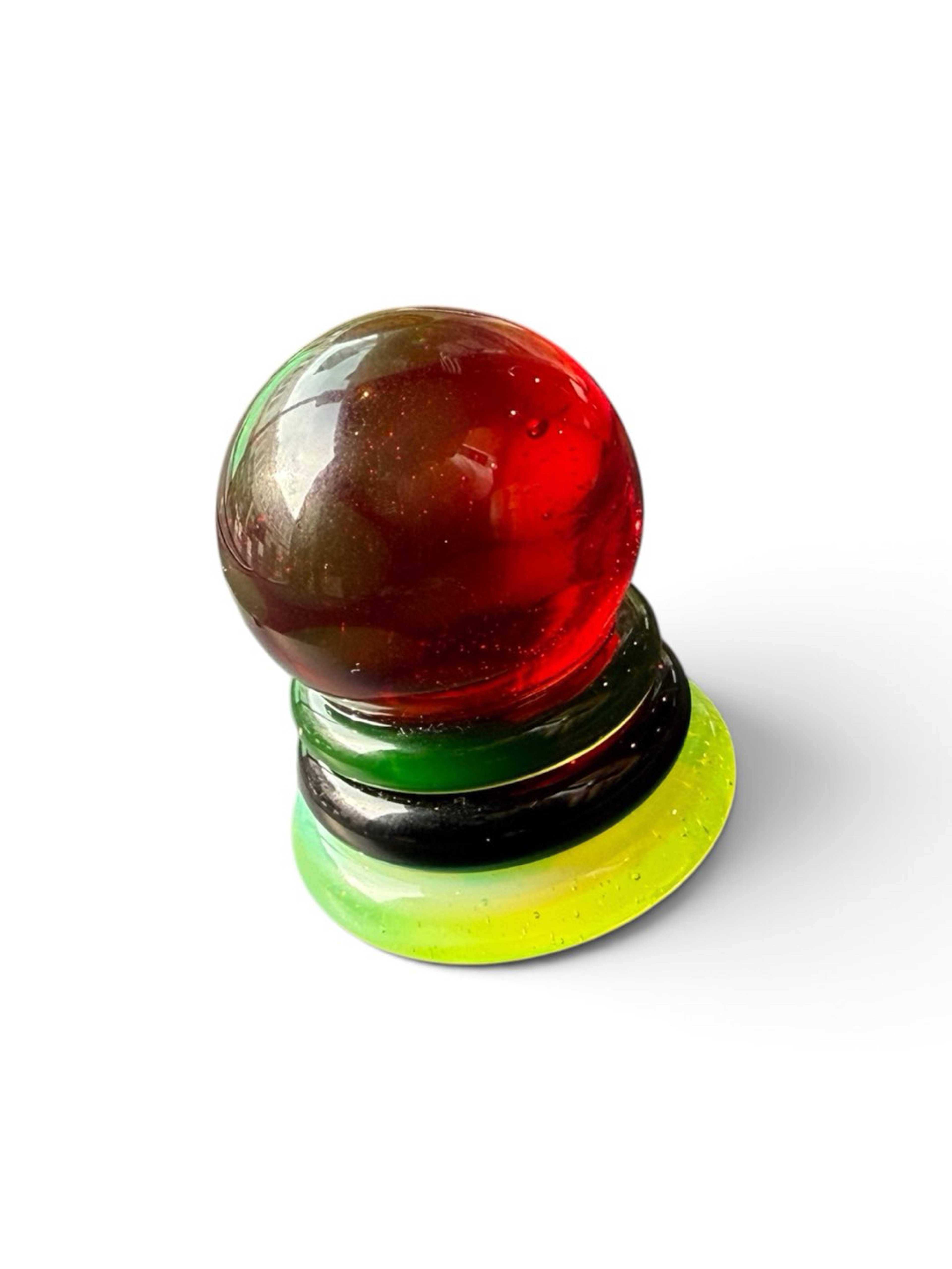 Preview pic of Red Honey Comb Marble Carb Cap with Flat Bottom by Mustard Glass