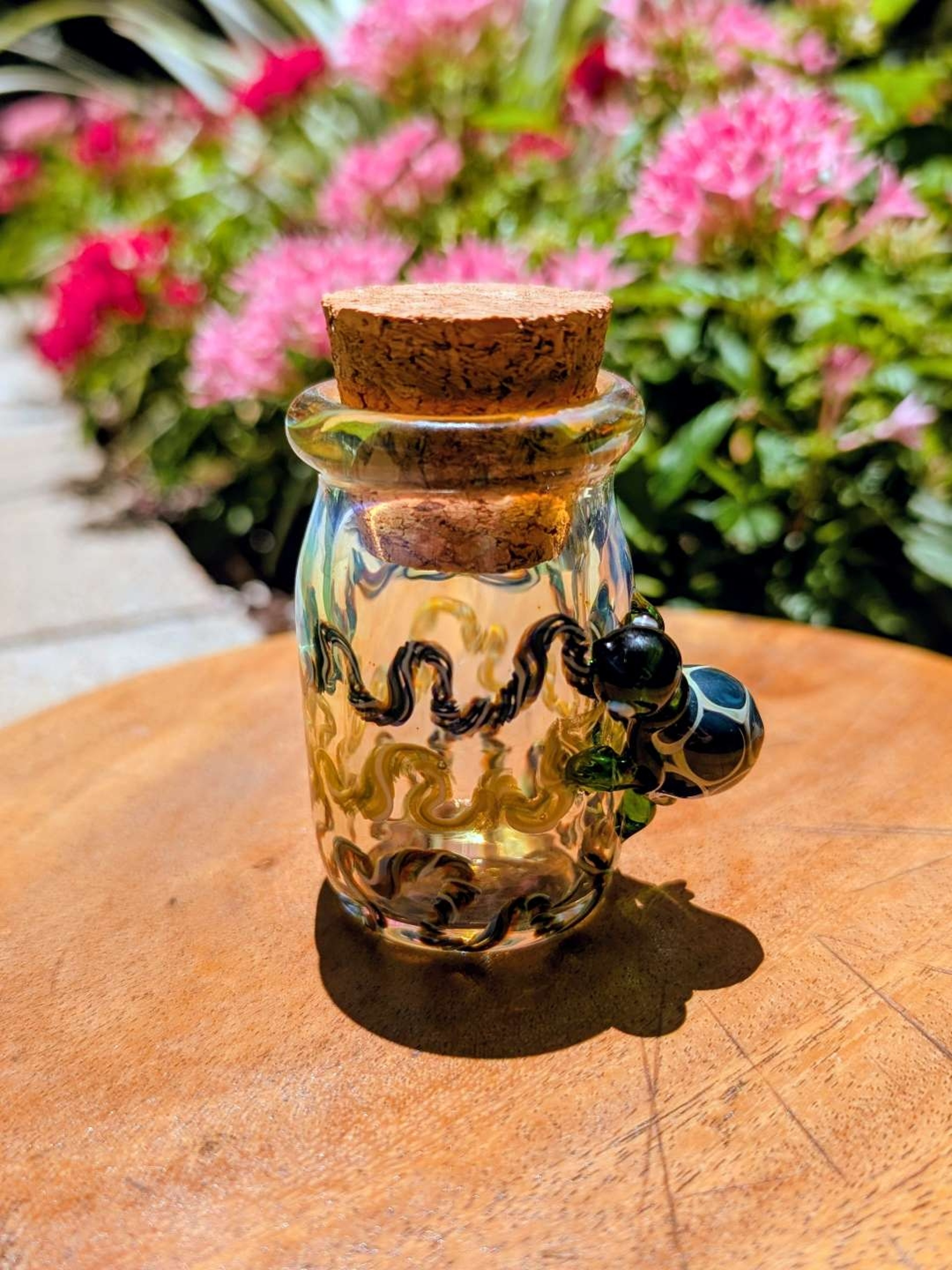 Preview pic of Custom Fumed Boro Stash Jar w/ Sculpted Sea Turtle Accent