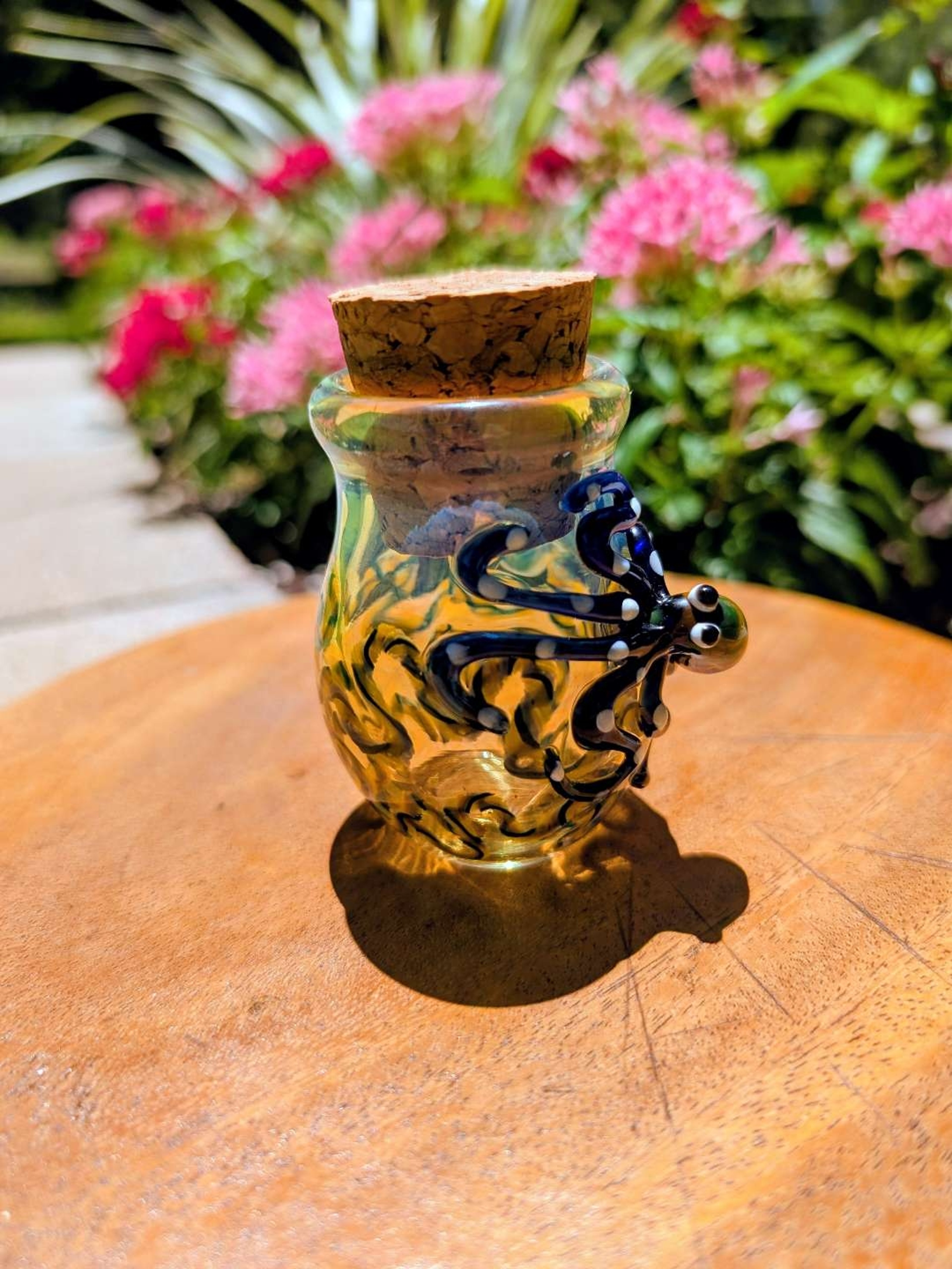 Preview pic of Custom Fumed Boro Stash Jar w/ Sculpted Octopus Accent