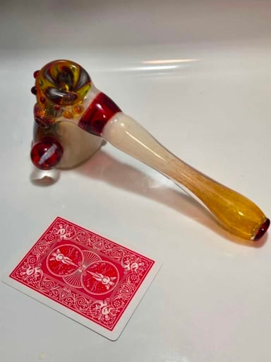 Preview pic of Heady Hammer Bubbler — Amber Swirl & Fumed Stem with Red Marbles