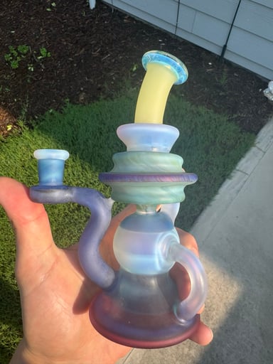 Preview pic of Chip Glass Sandblasted Multi-color CFL Recycler Rig