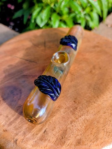 Preview pic of Heady Fumed Borosilicate Steamroller – Sculpted Blue Leaves & Table Feet (Color Changing)