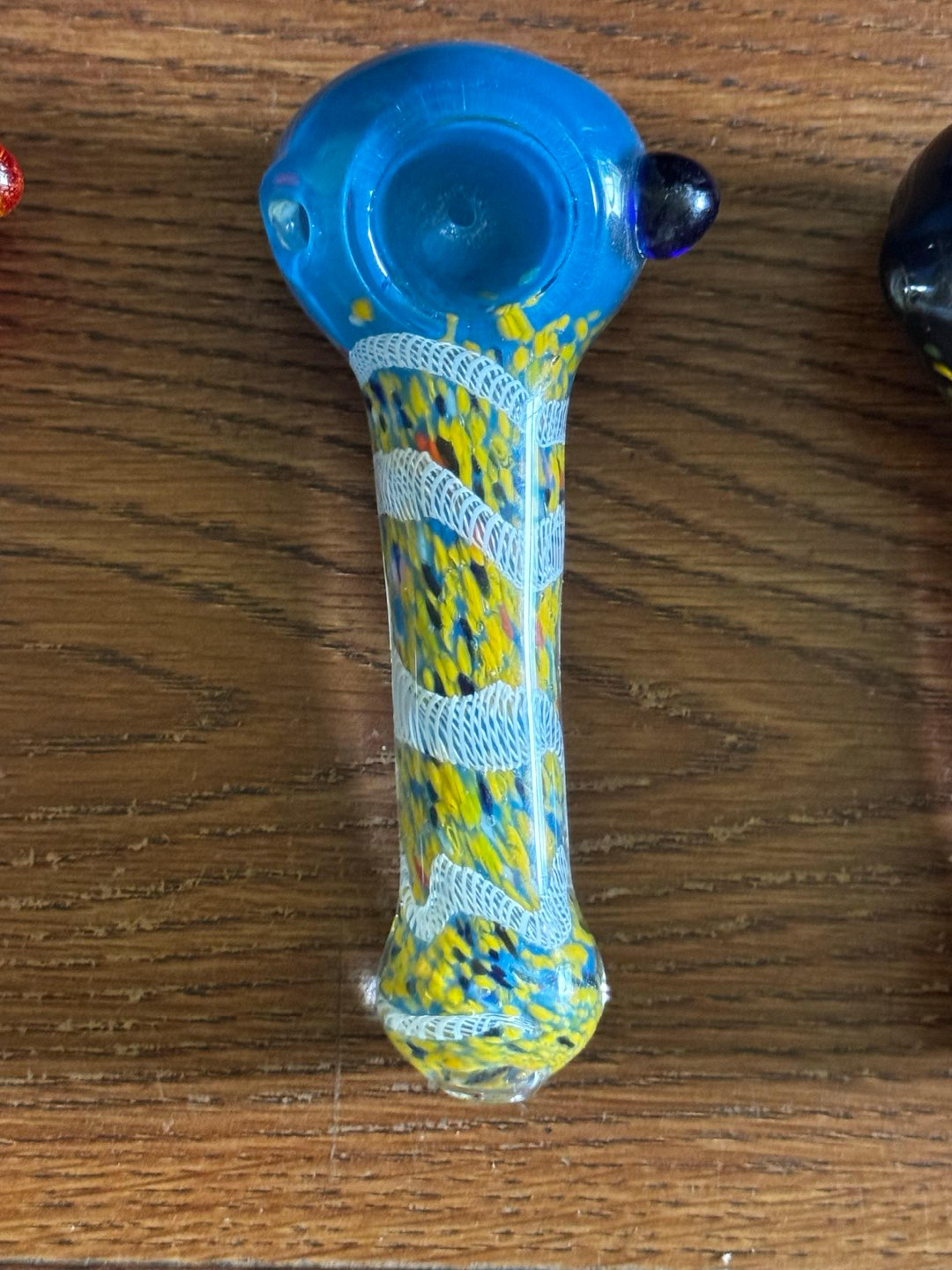Preview pic of Blue spoon with yellow confetti + white cane work