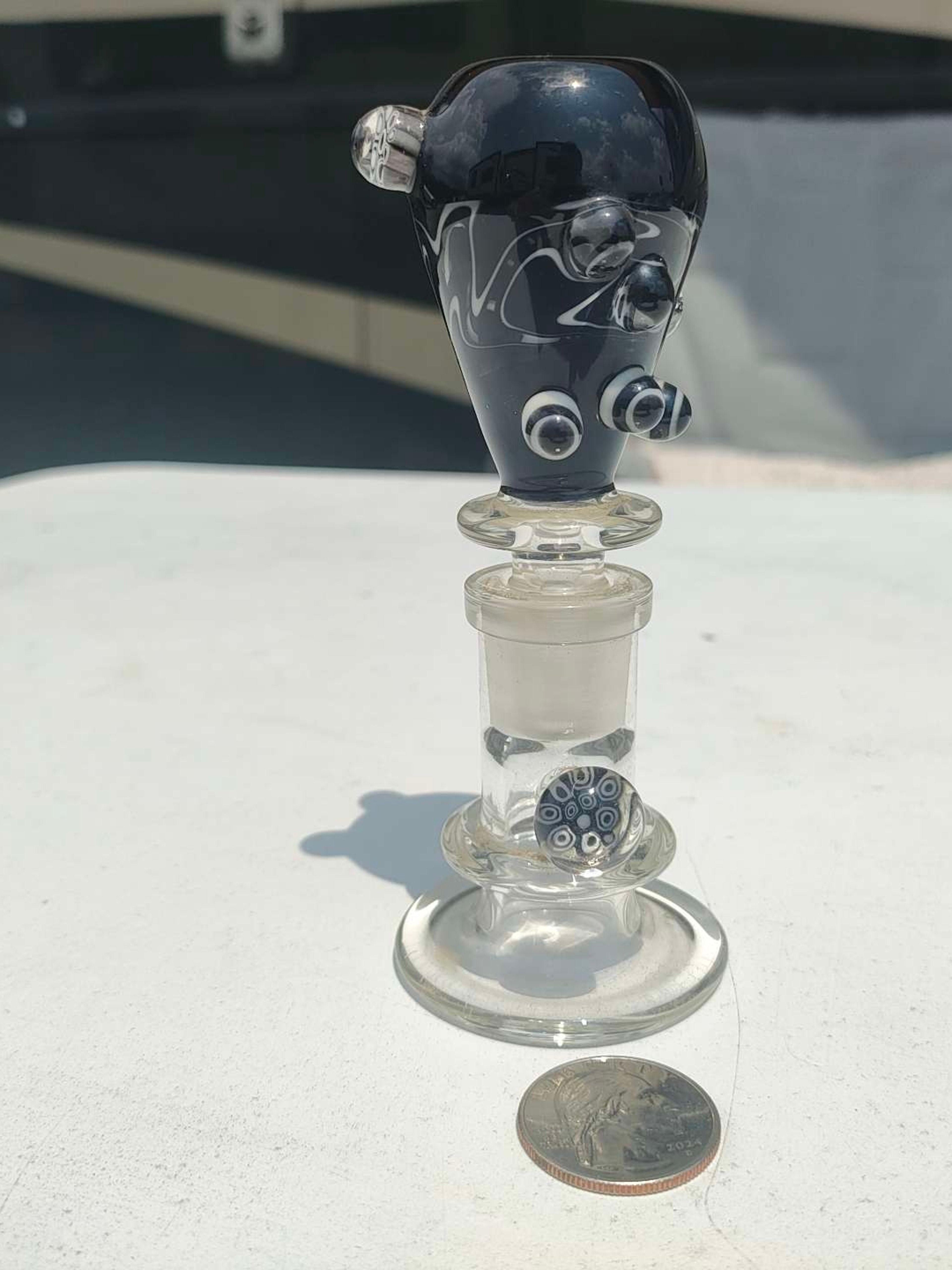 Preview pic of Mermonkey 14mm Male Worked Glass Slide & Matching Display Stand Black White Murrine Heady Borosilicate Set