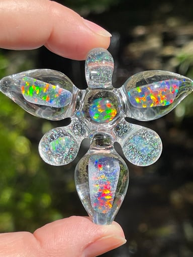 Preview pic of Glass Talisman Necklace with Gilson Opals and Stainless Steel Necklace