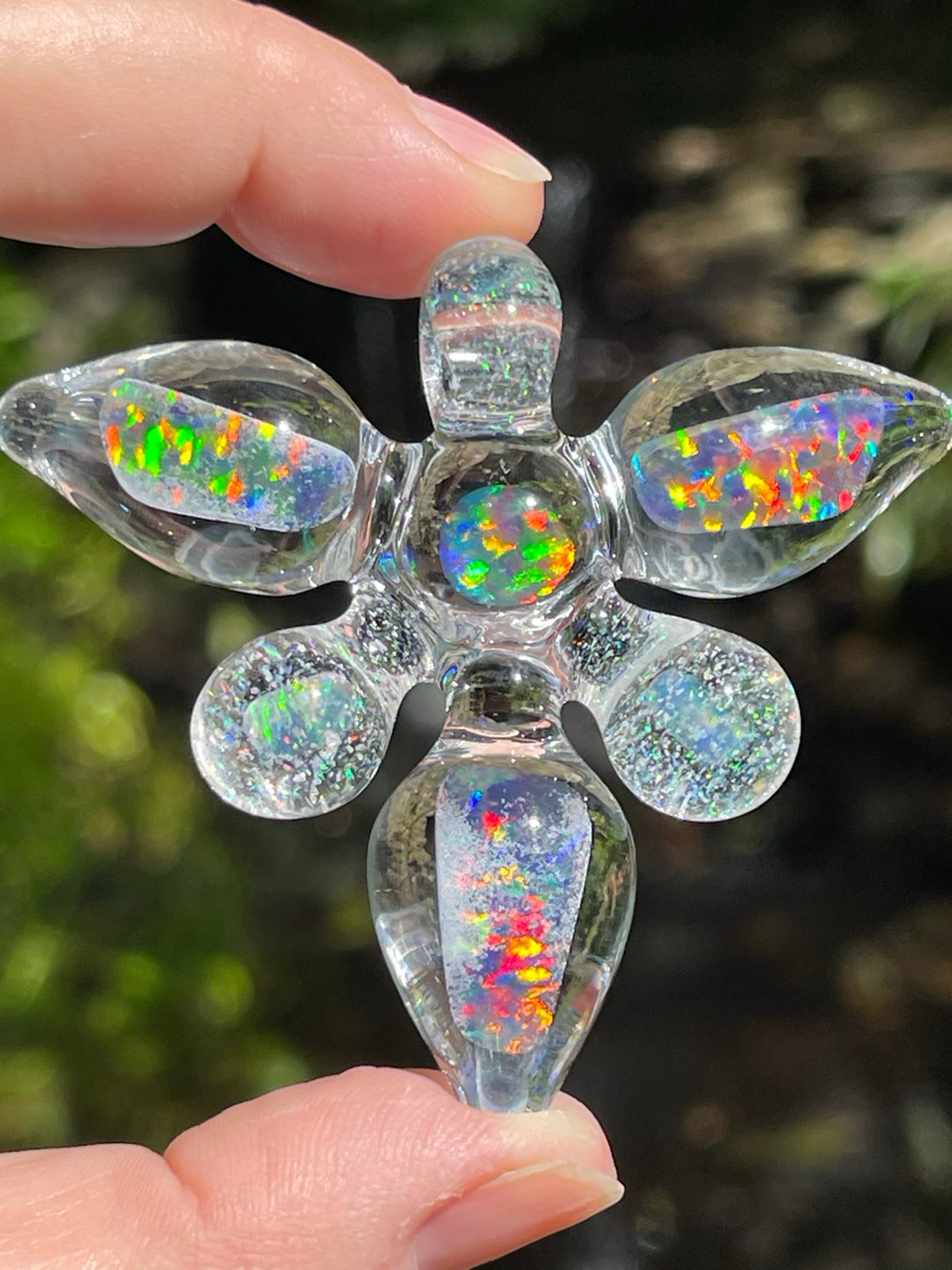Preview pic of Glass Talisman Necklace with Gilson Opals and Stainless Steel Necklace