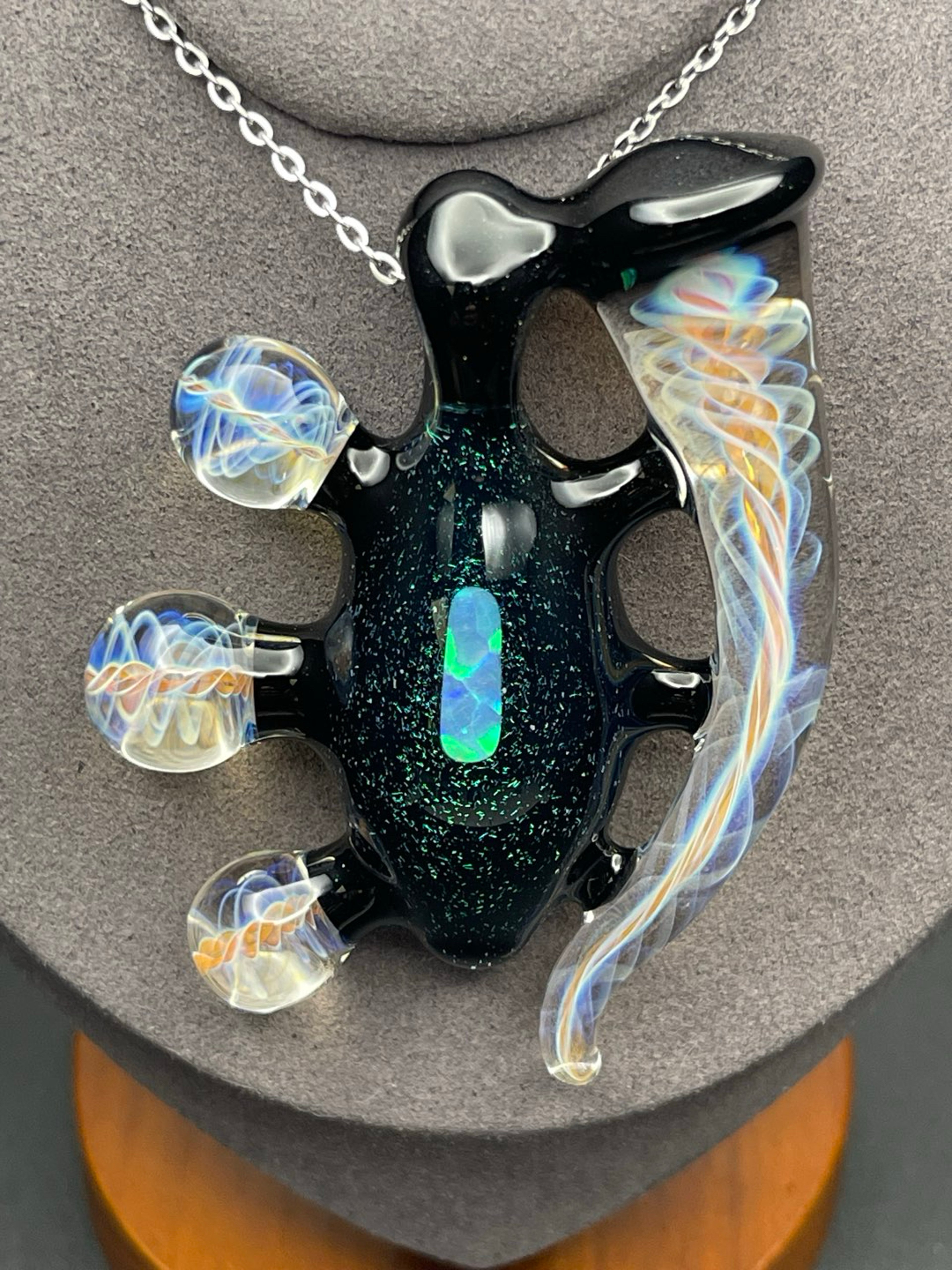 Preview pic of Frequency Conductor, Glass Necklace with Gilson Opals and silver and gold