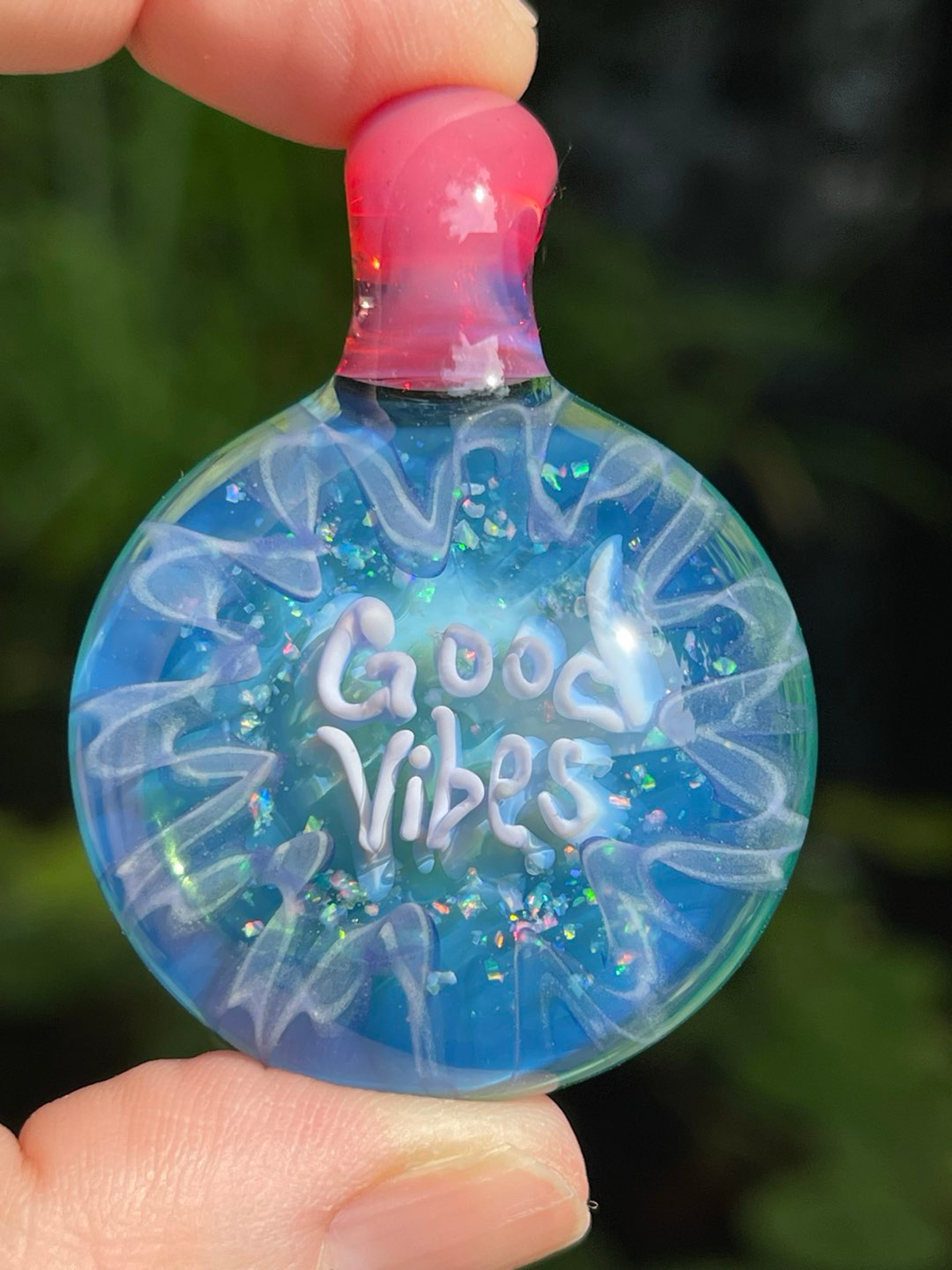Preview pic of Good Vibes, Glass Necklace with gilson opals