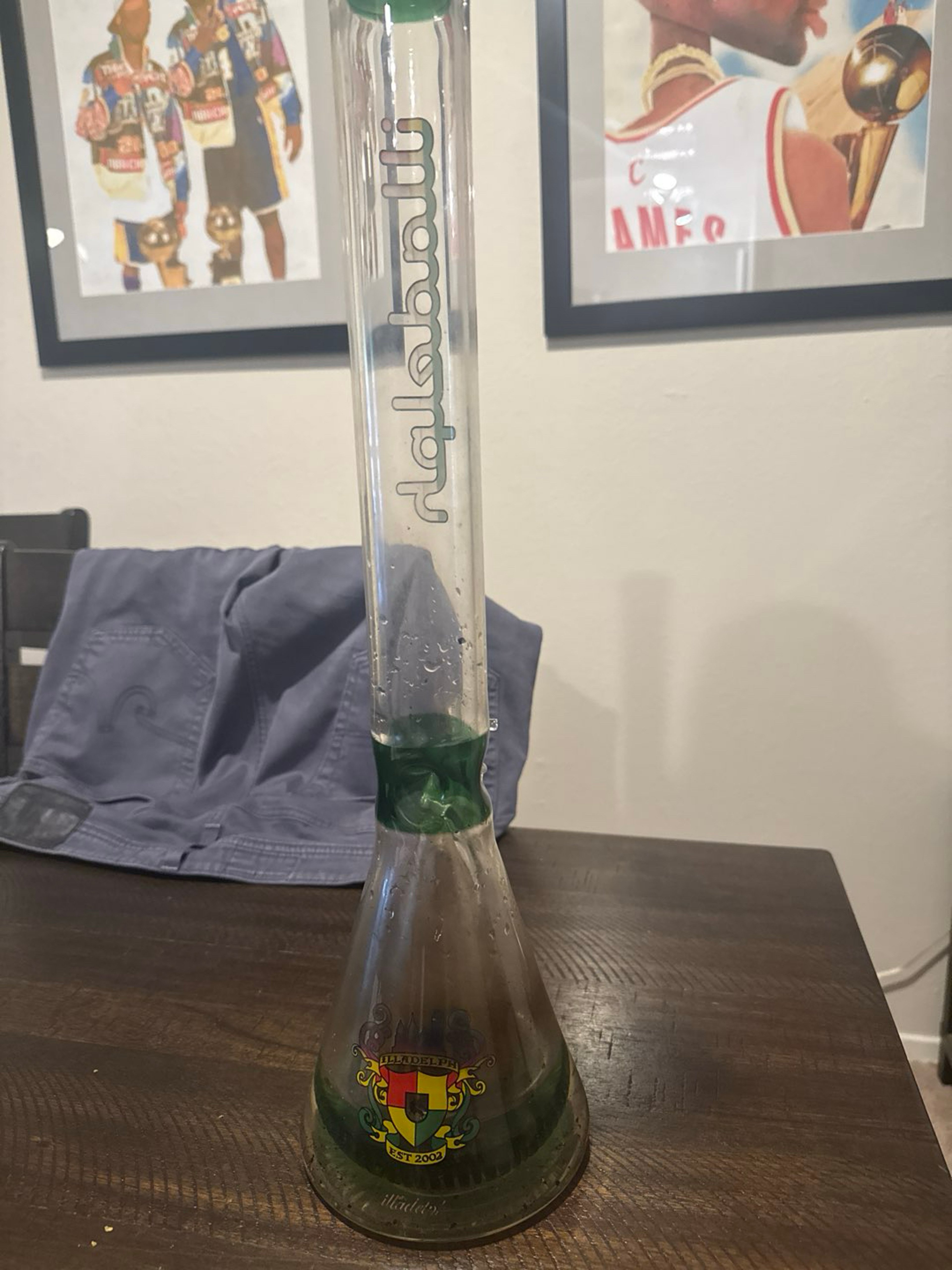 Preview pic of Green illadelph bong with Qubus Grinder included