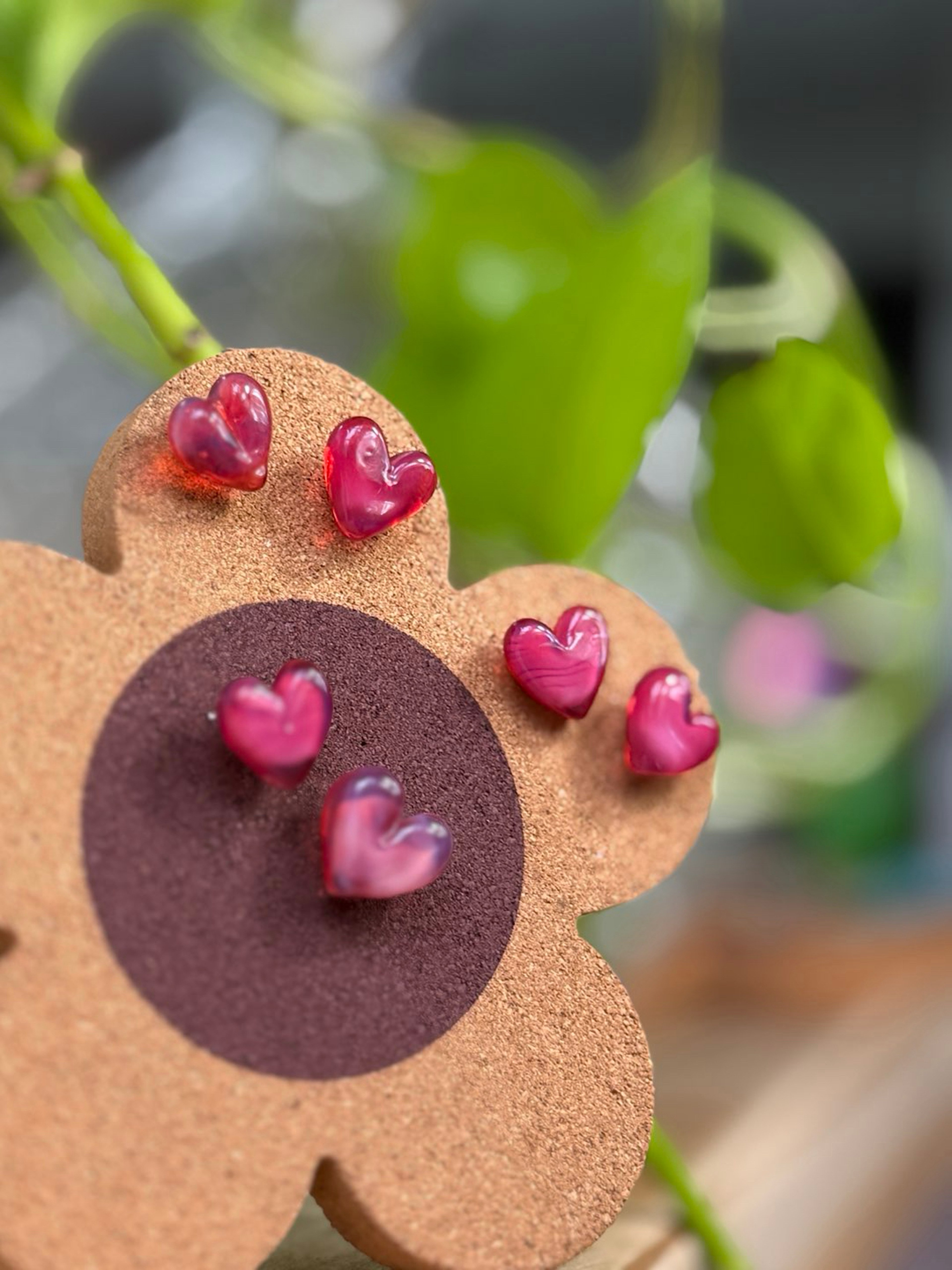 Preview pic of Gold Pink Opal Heart Stud Earrings