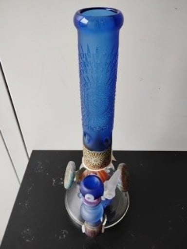 Preview pic of Cheech Glass Blue Sandblasted Worked Beaker Tube – New w/ Original Box