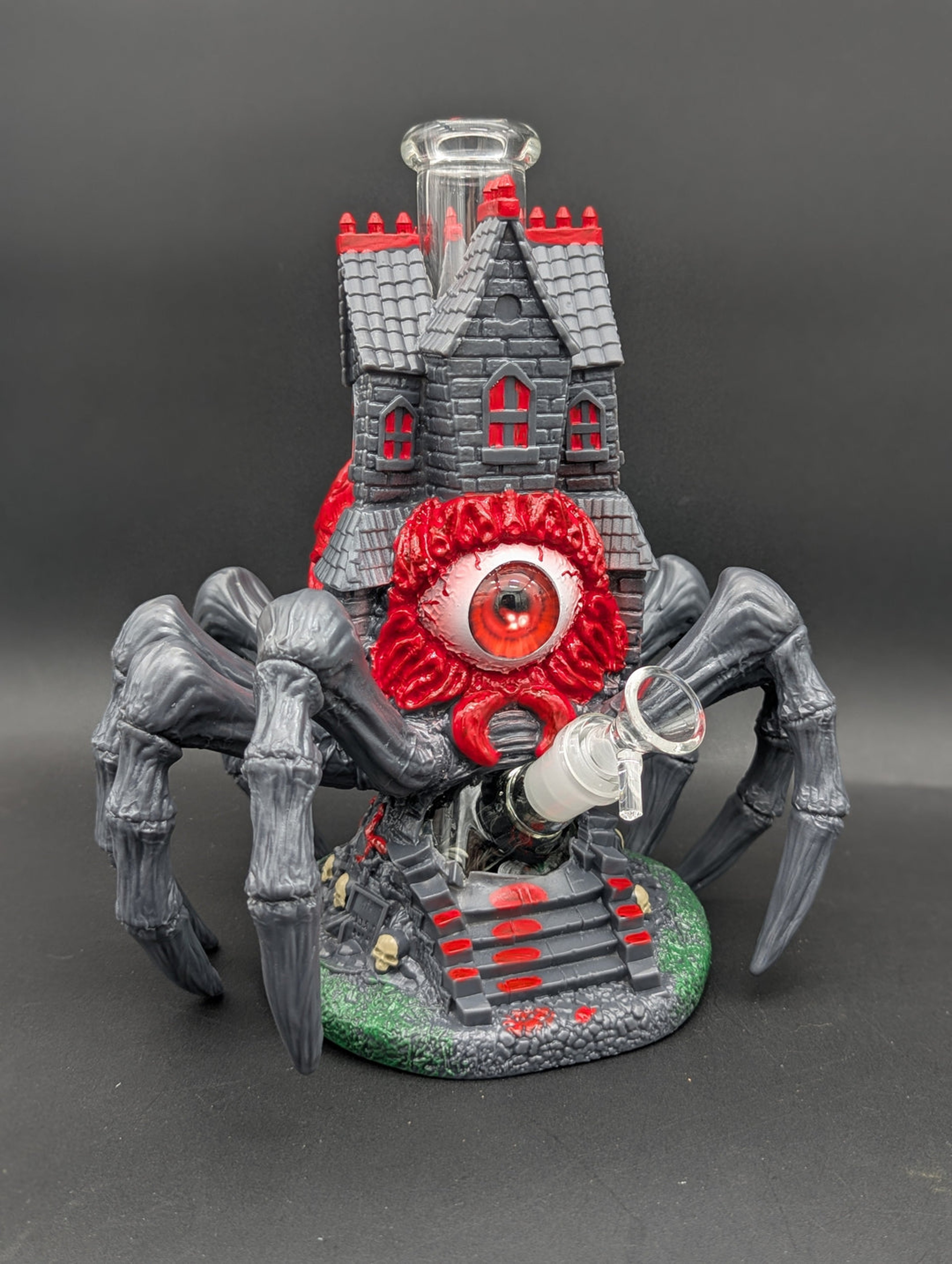 Preview pic of ALL-SEEING ARACHNID CASTLE GLASS & VINYL WATER PIPE 10.25"
