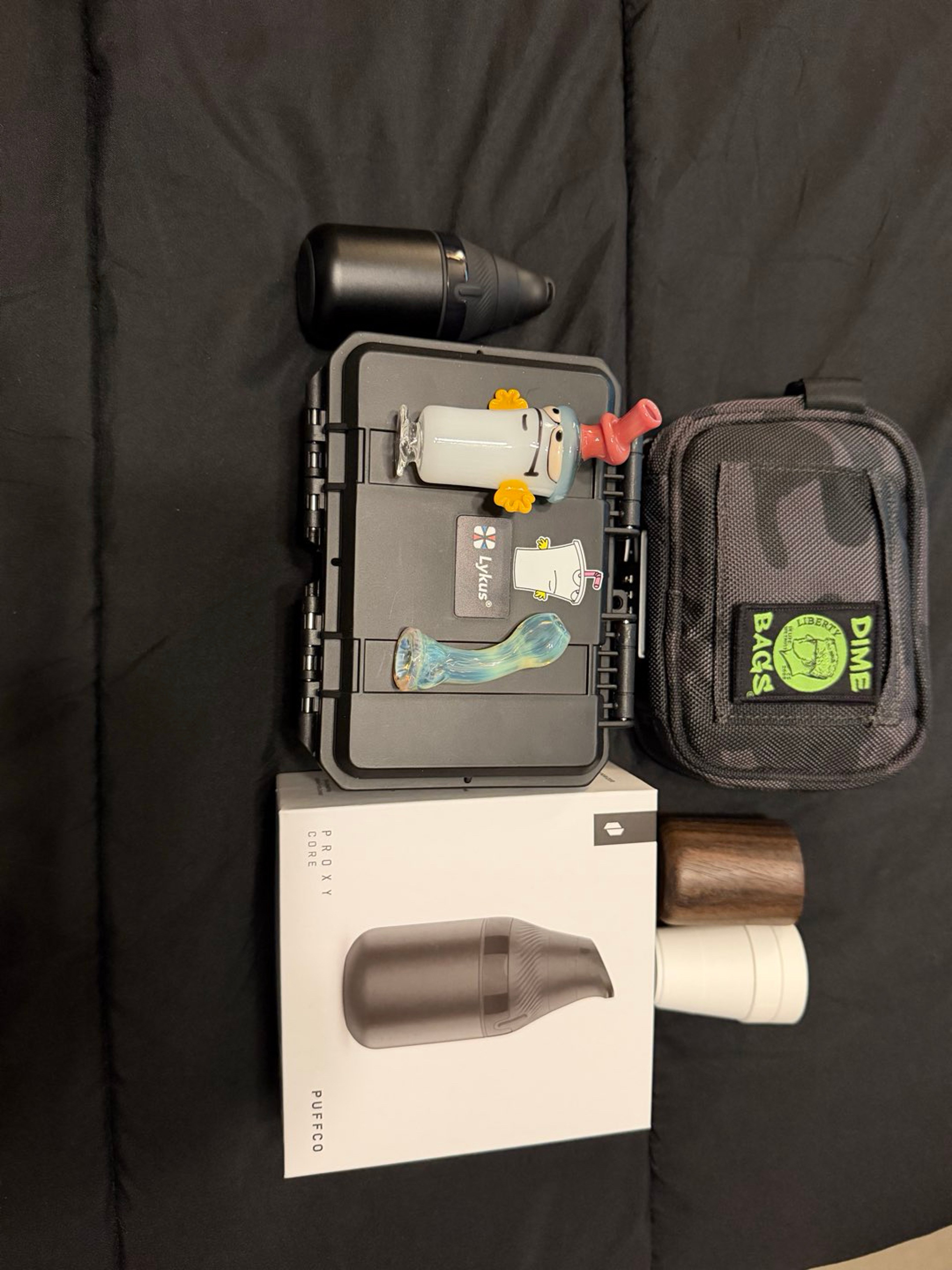 Preview pic of Amazing Puffco Proxy Core Collection - Unit, BTGB Master Shake Top, UV Ghost Particle/Ion Mouthpiece, Livity Woodworks Cup, Dime Bags Case