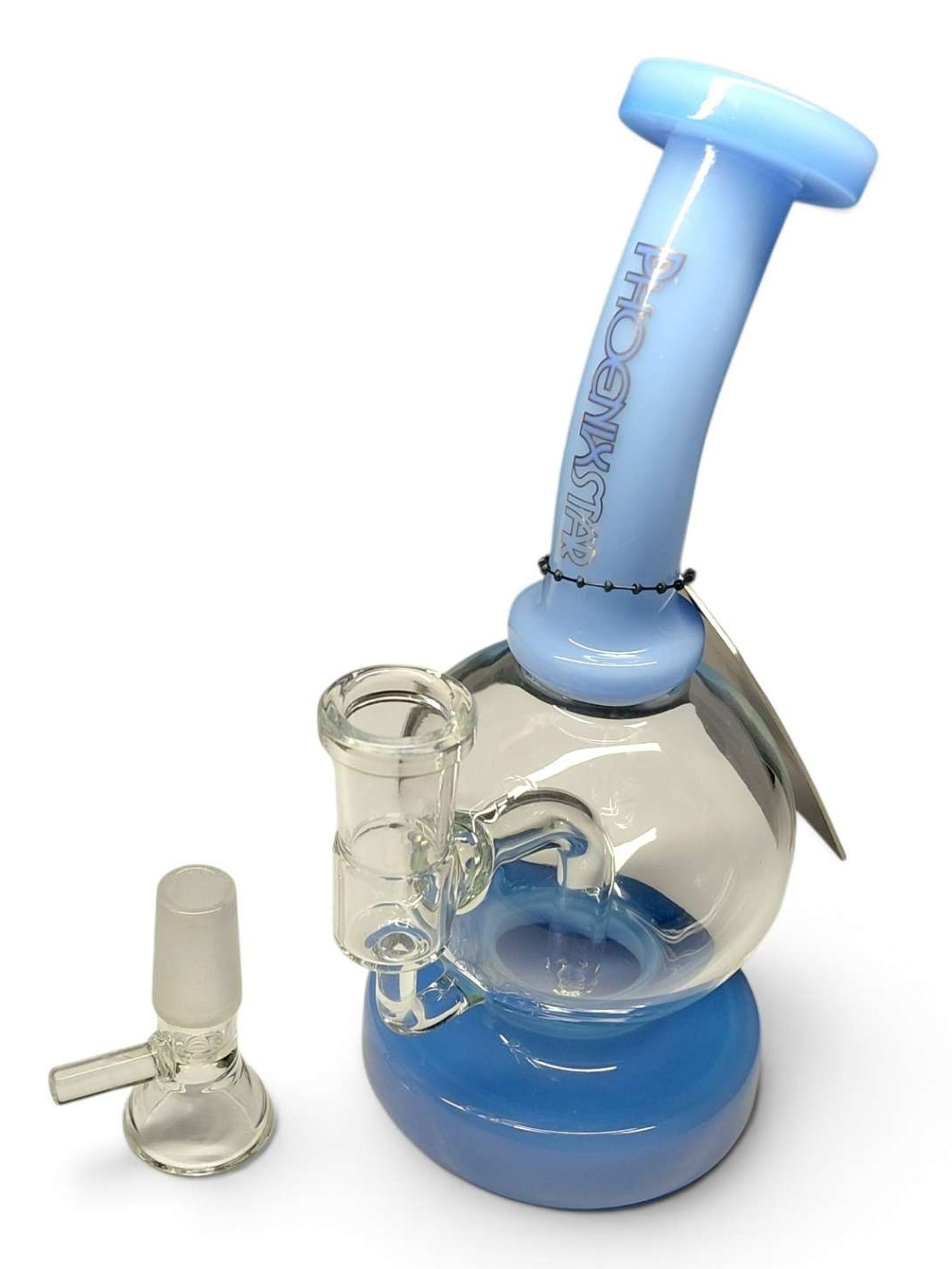 Preview pic of Phoenix Star 7” Glass Water Pipe Insert Perc 14mm Quartz Bowl Cobalt Blue