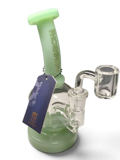 Preview pic of Phoenix Star 7” Jadeite Green Glass Water Pipe Insert Perc 14mm Quartz Bowl