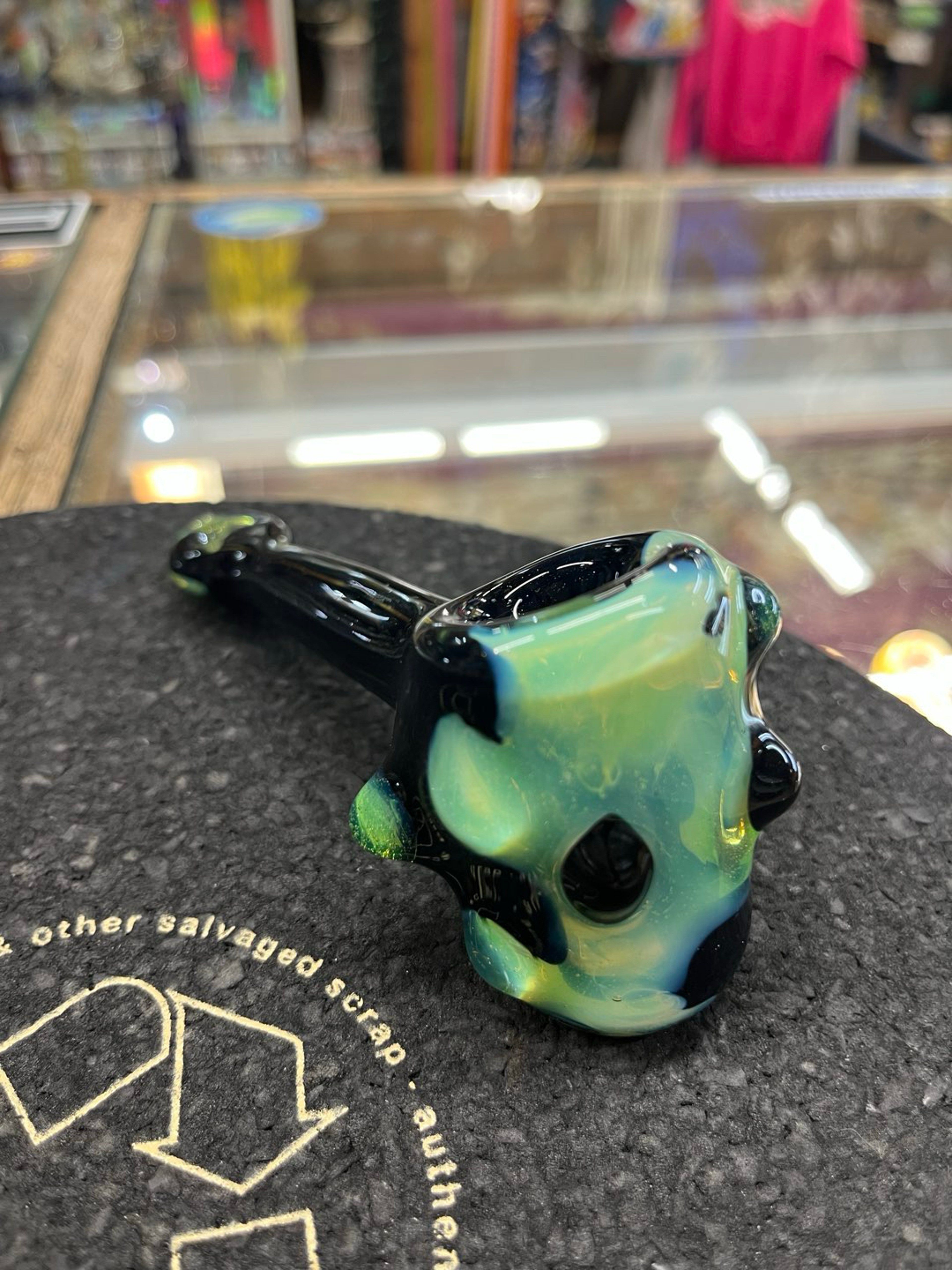 Preview pic of Freeways Glass Art Black & Green Hammer Pipe