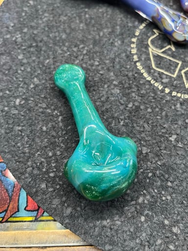 Preview pic of Freeways Glass Art Green Sparkly Pipe
