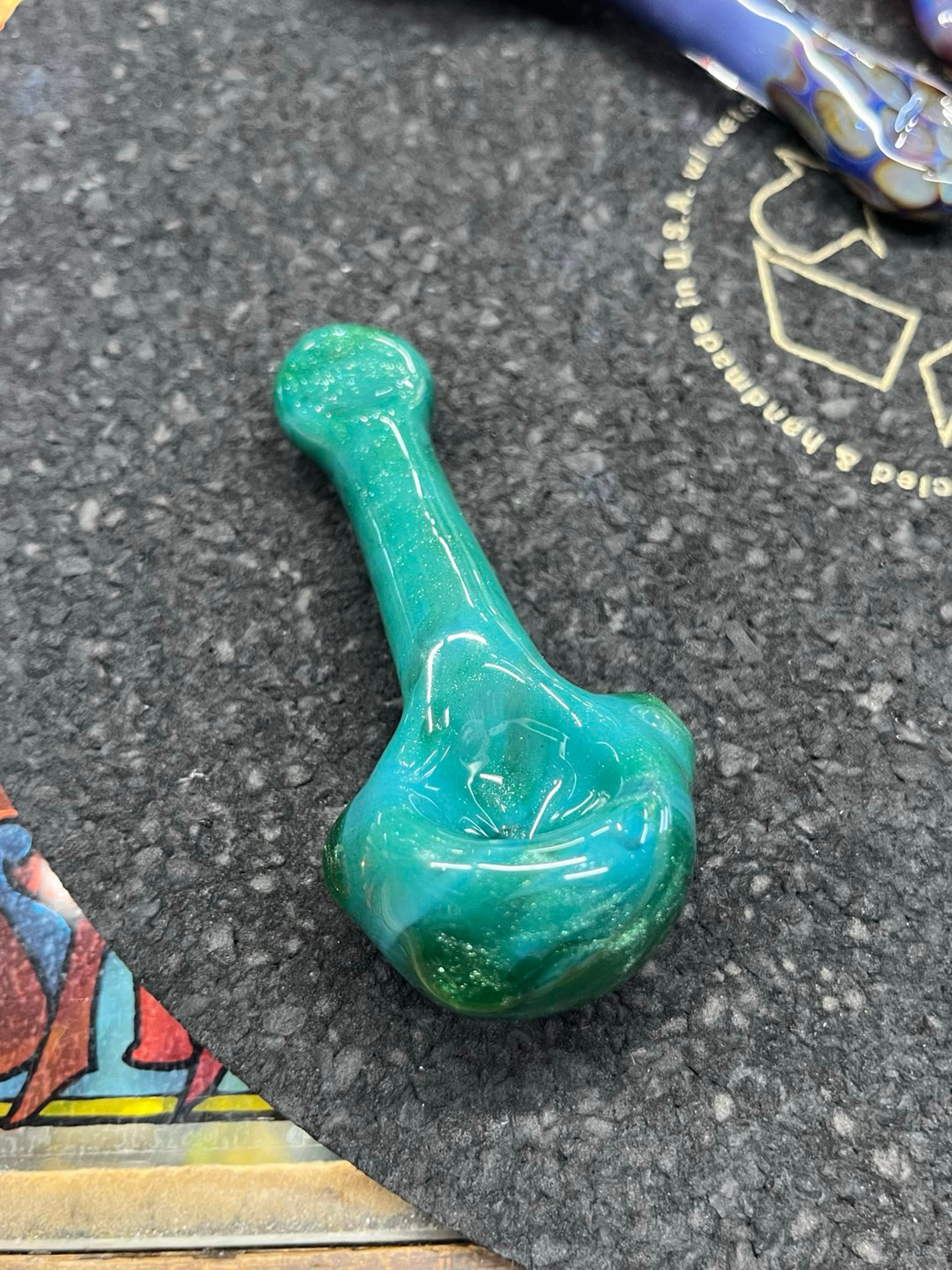 Preview pic of Freeways Glass Art Green Sparkly Pipe