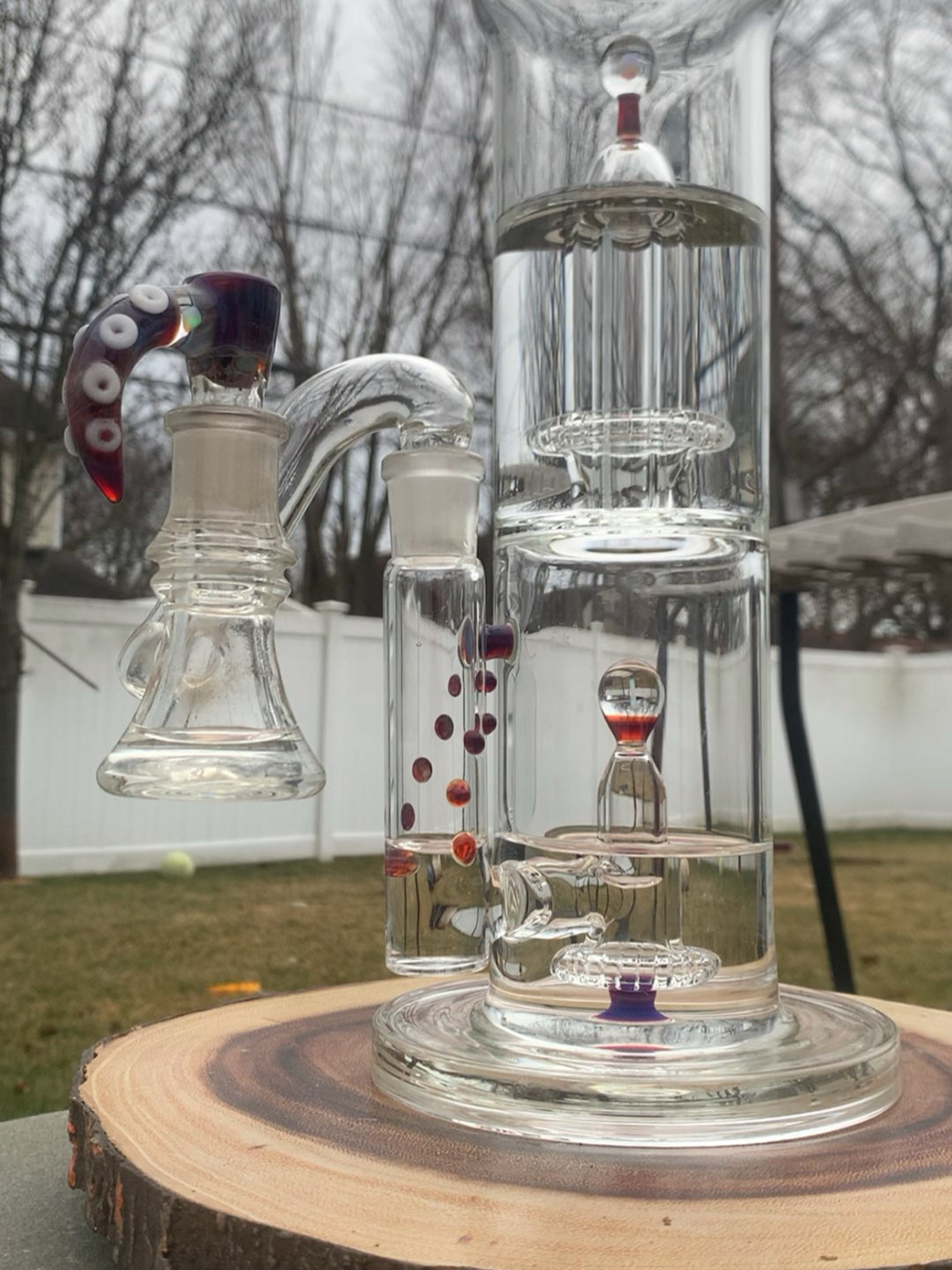 Preview pic of Sky glass inc 18” double perc amber purple custom piece