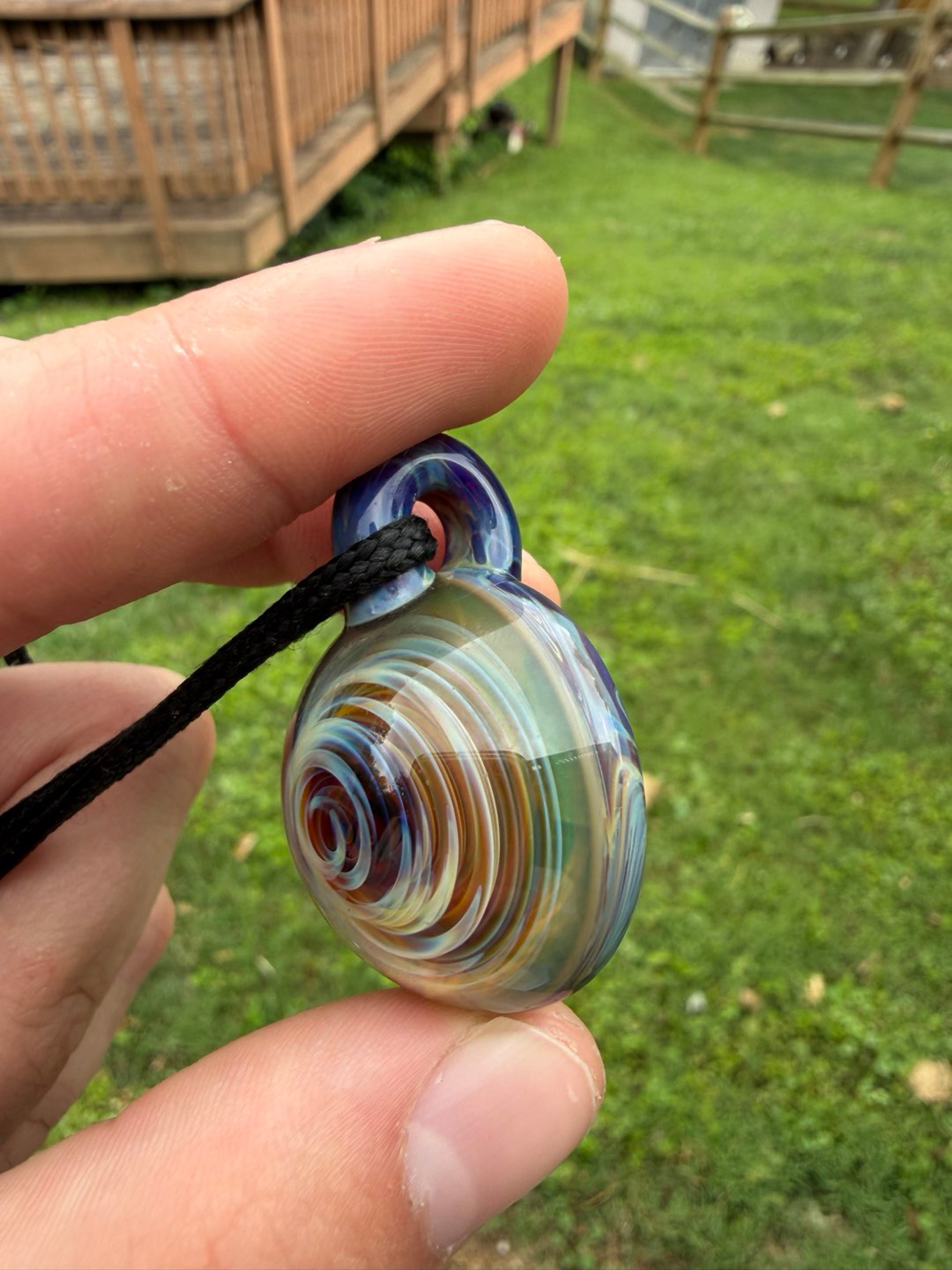 Vaults glass dark blue amber purple pendant with implosion image 0