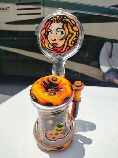 Preview pic of Confirmed Mente45k x Annealed Innovations 2017 Collaboration Heady Glass Bubbler | Original Mente45k Artwork Flipped by Annealed Innovations | Artist-Verified Provenance | 9" Collectible