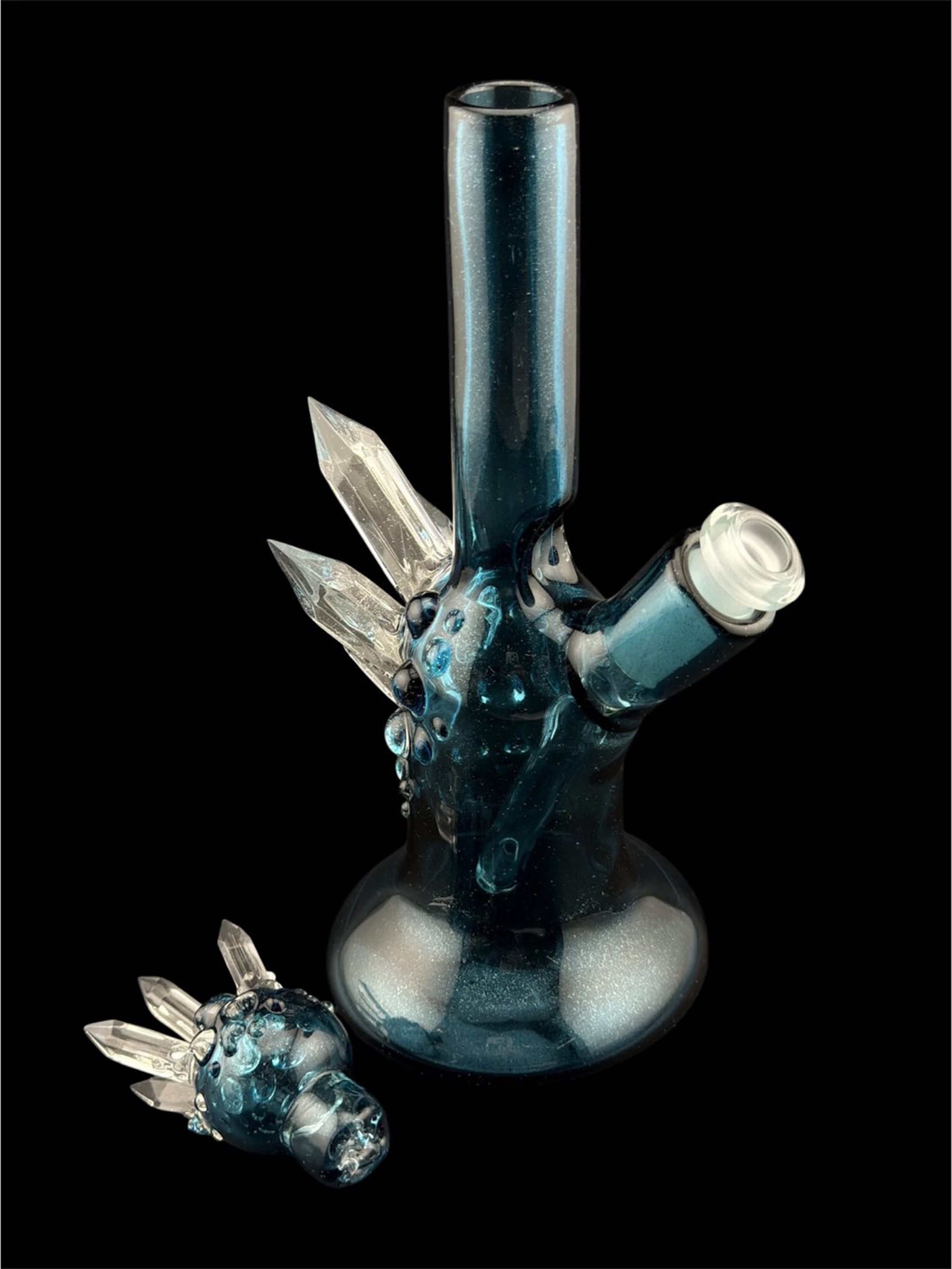 Brand New Full Blue Color With Color Crystal Growth Mini Beaker With Matching Carb Cap image 0