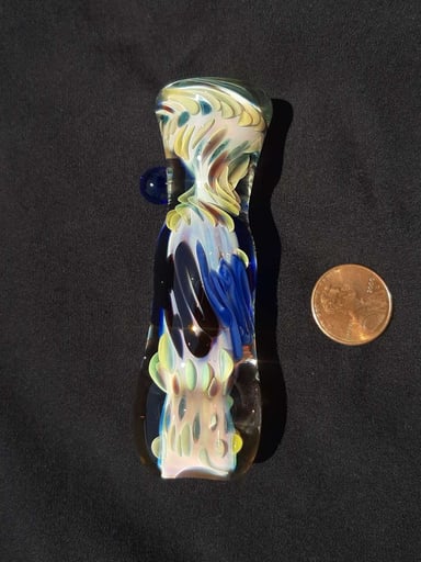 Preview pic of 4:20, inside out, color changing, borosilicate glass chillum with a flattened mouth. FREE SHIPPING