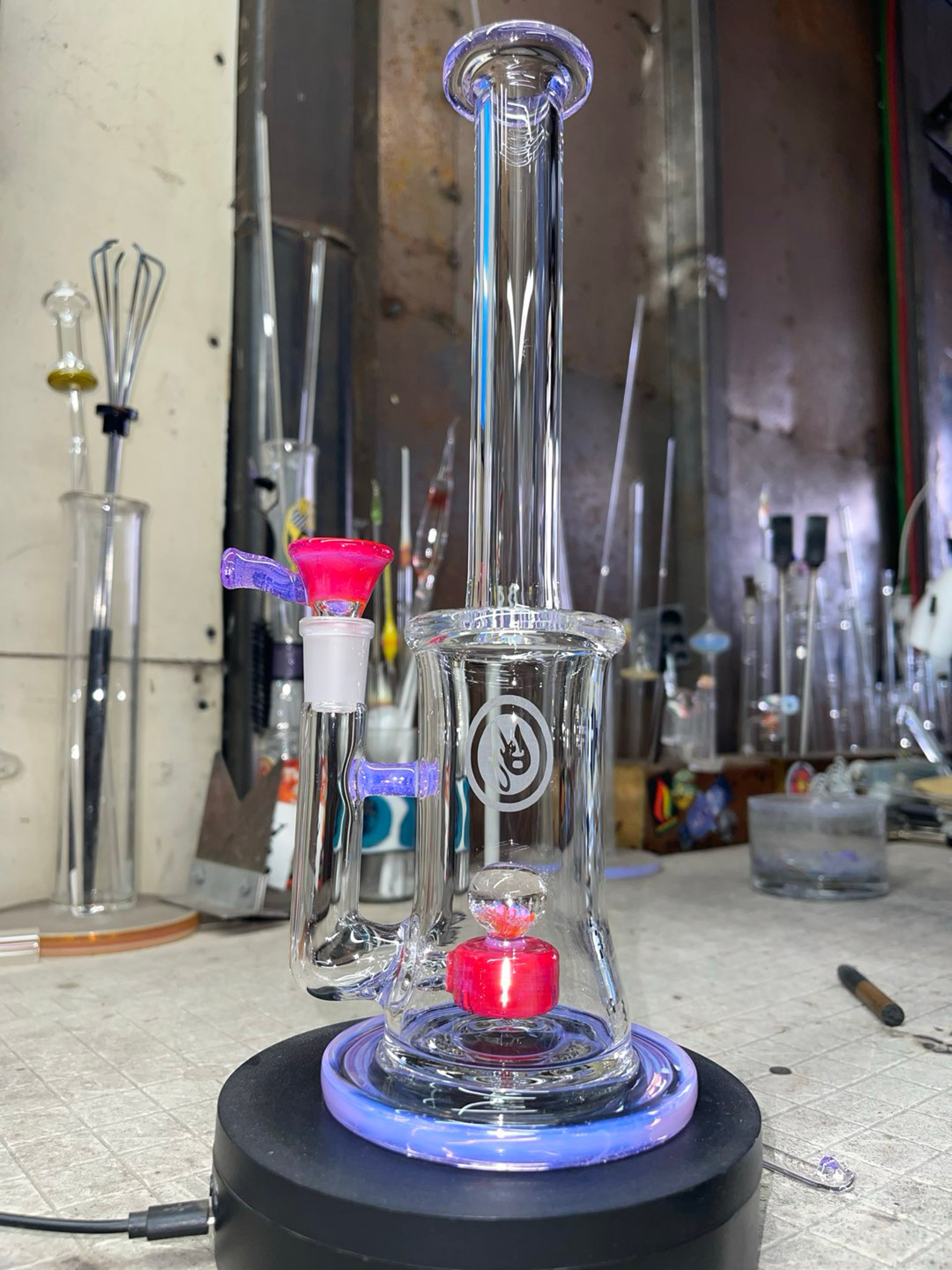 Preview pic of 11” tall, 14mm 2 holes slide, pink slyme over poppy color