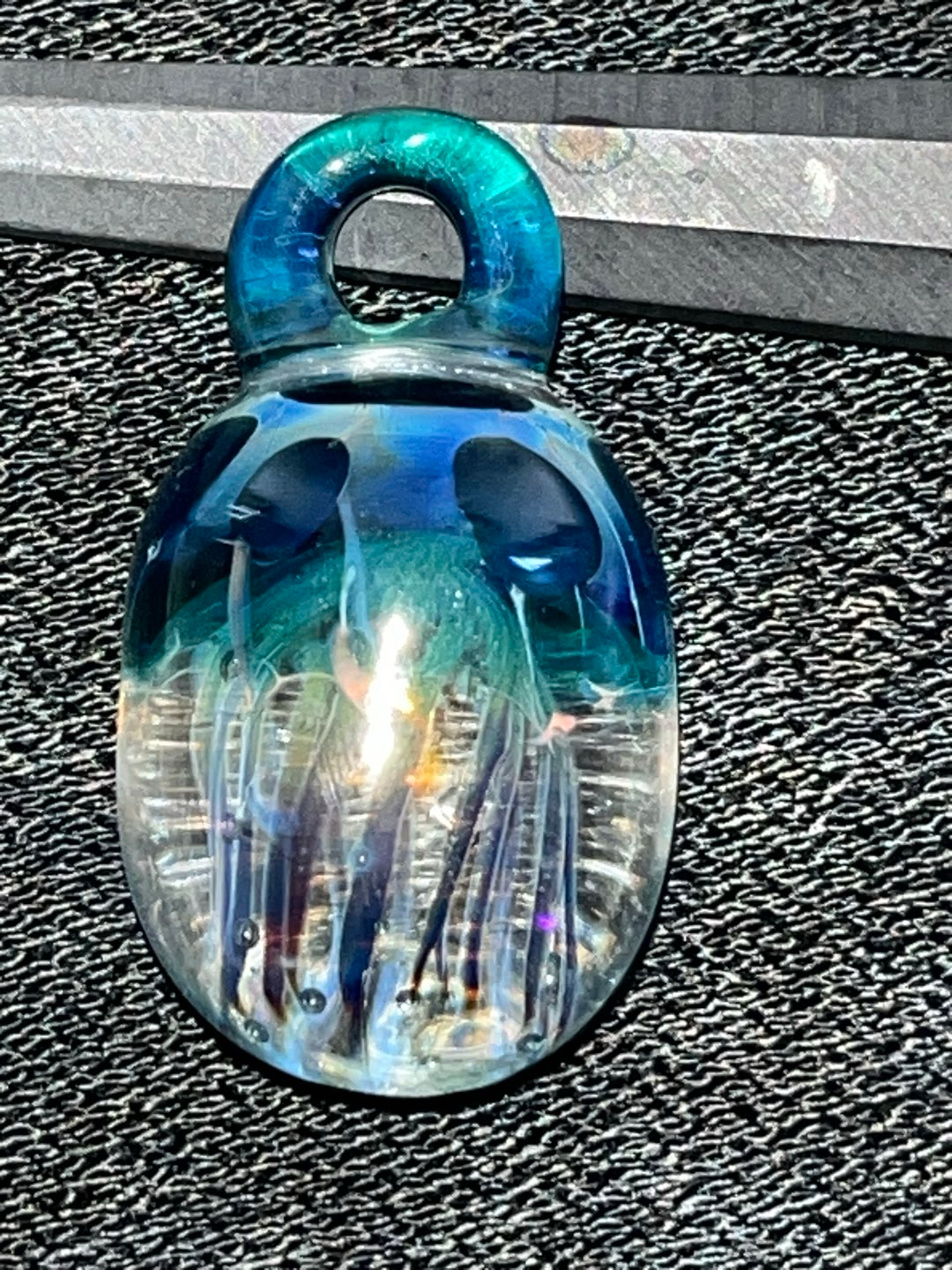 Preview pic of Chunky Blue & Teal Jellyfish Pendant – Handmade Borosilicate Glass