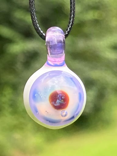 Preview pic of 👁️ Handmade Glass Eyeball Pendant • Lavender Blue Evil Eye • Surreal Wearable Art