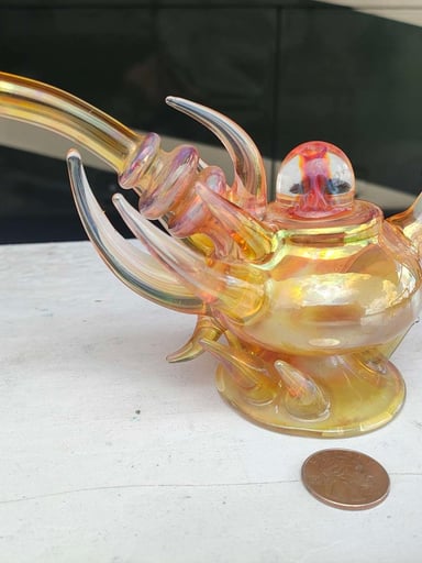 Preview pic of Bad Cat Glass Horny Genie / Genie Lamp – Custom Commission, Sculptural Heady Dry Pipe, Brain Marble, Late 2010s