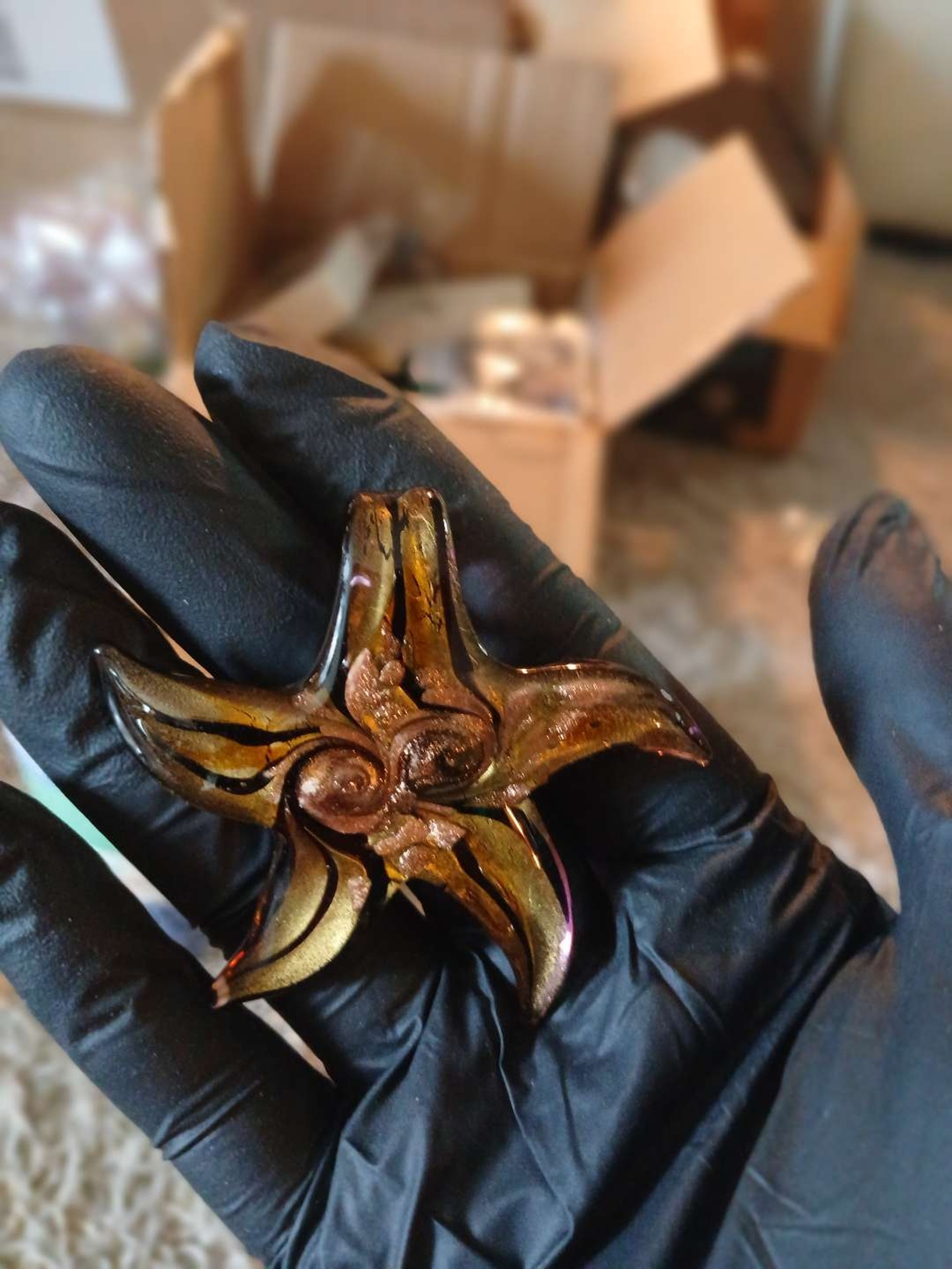 Preview pic of Murano Style Glass Dichroic Starfish Pendantant Vintage Browns & Gold