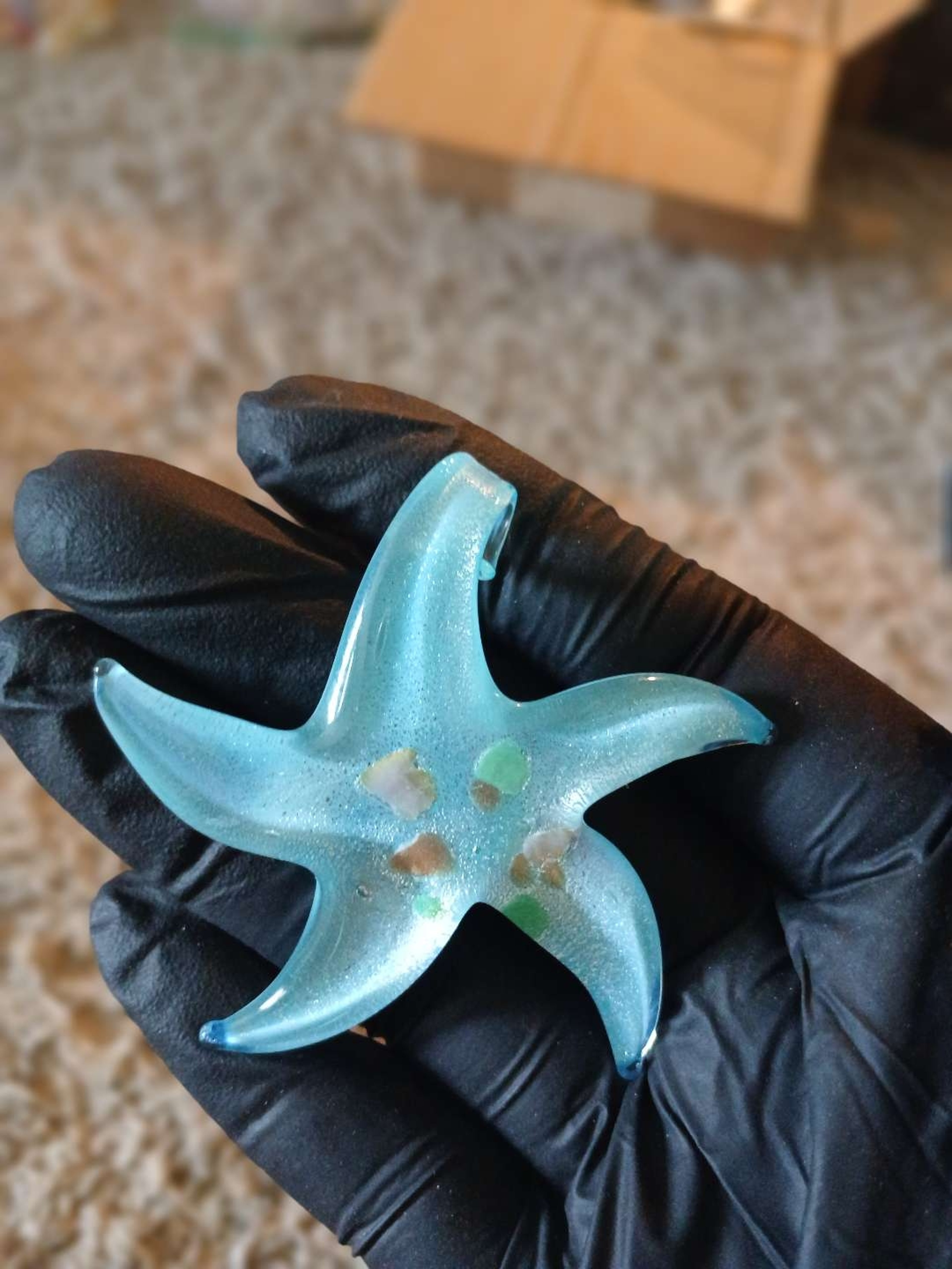 Preview pic of Murano Style Glass Starfish Pendantant Vintage Blue