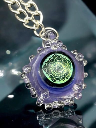Preview pic of Dichroic Mandala UV Reactive Borosilicate Glass Pendant with Bubble Details – Handmade Boro Art by EMZglass