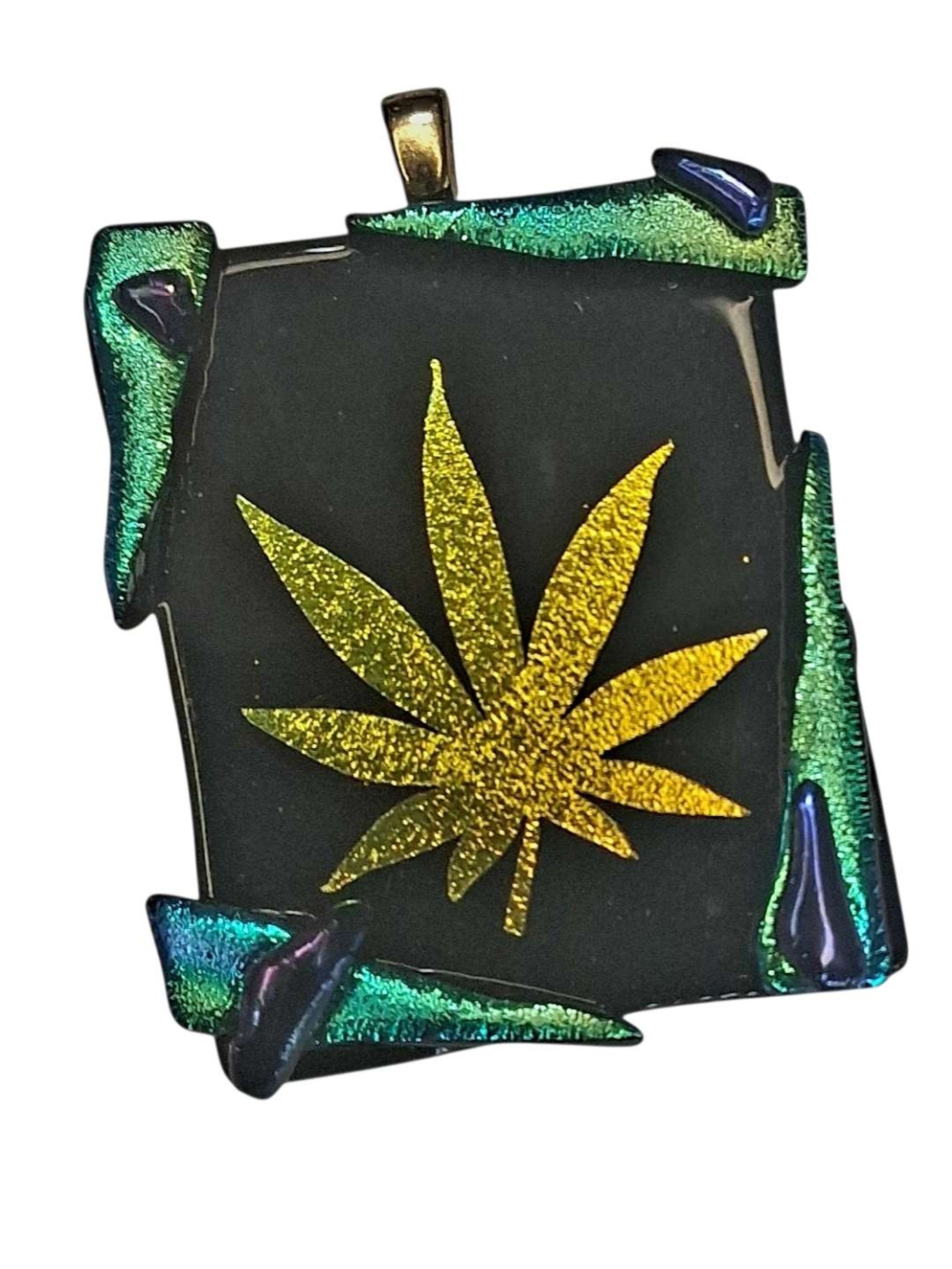 Preview pic of Dichroic Glass Hempleaf Pendant Necklace