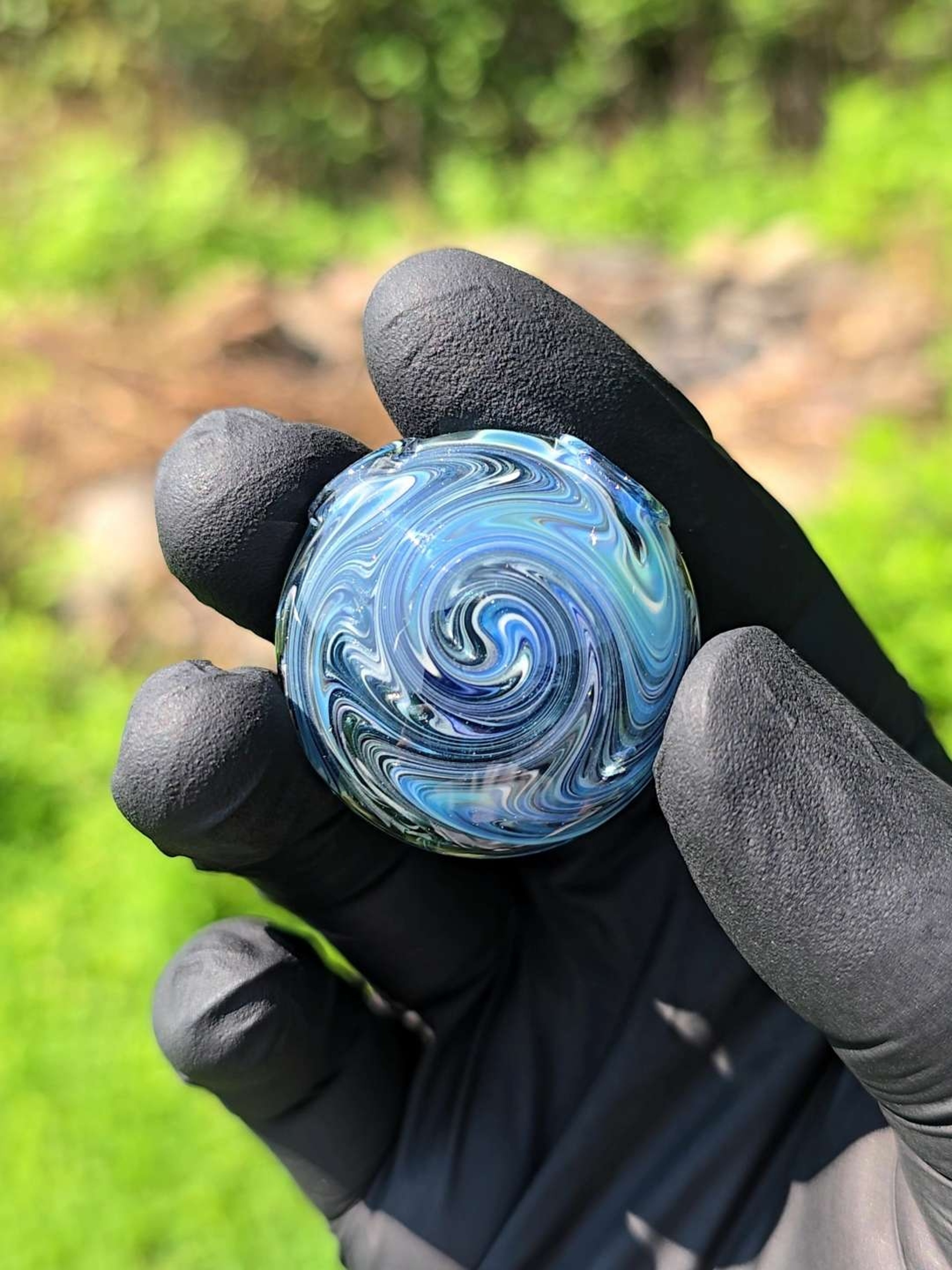 Preview pic of Blue Moon/Unobtanium Suminagashi Frit Pendant