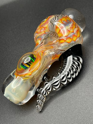 Preview pic of Trickster Energy, Thick Inside Out Cane Work Spoon with Horn and Gilson Opal