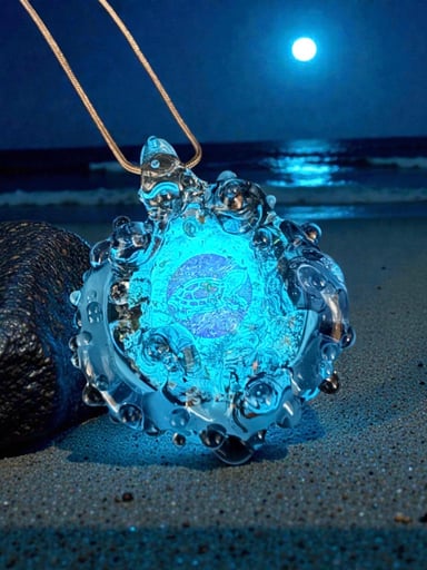 Preview pic of Glow in the Dark Sea Turtle Pendant | Dichroic Borosilicate Glass Ocean Necklace, Opal Luster, Silver Fume, Handmade One of a Kind