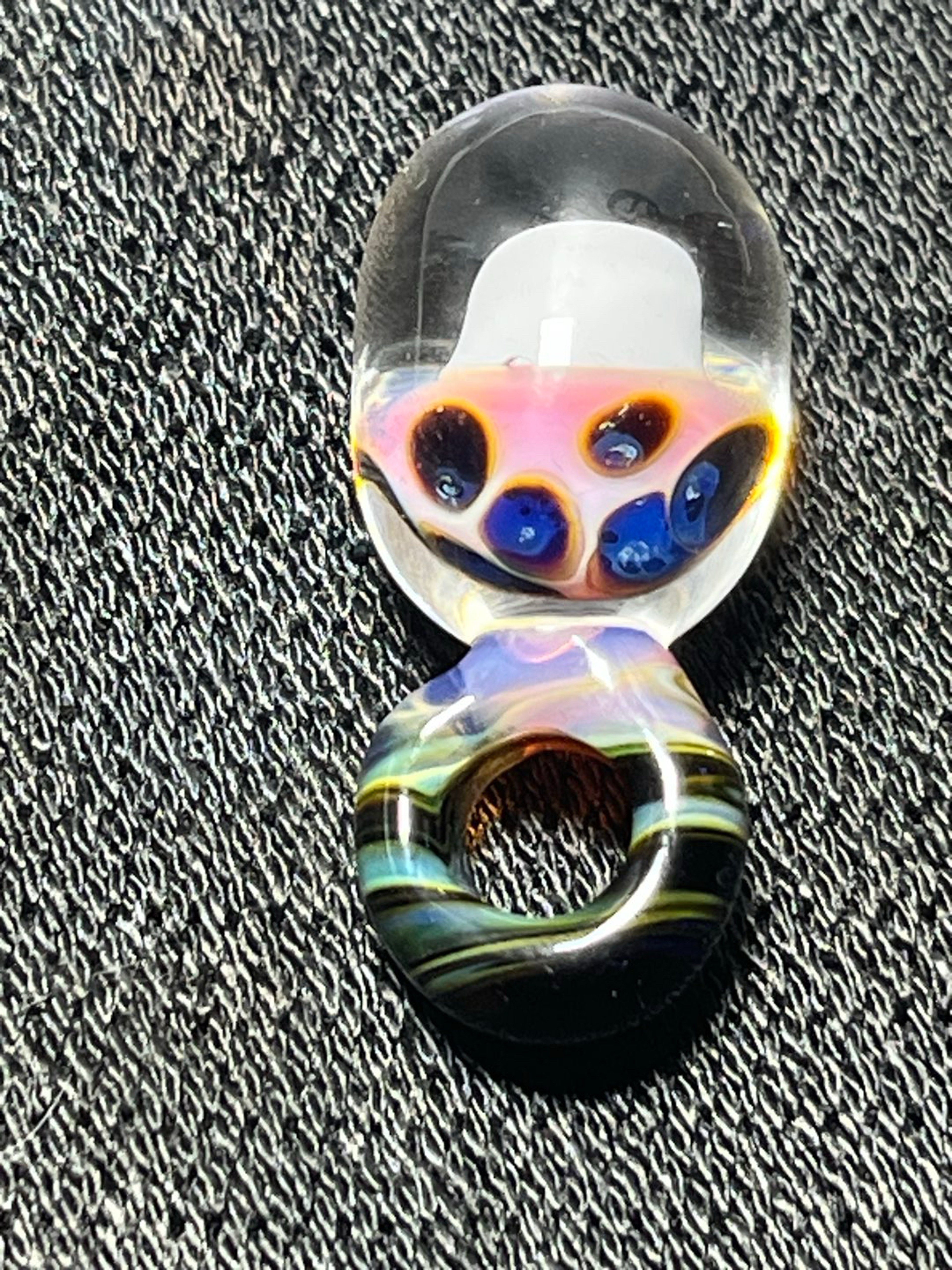 Preview pic of Handmade Glass Mushroom Pendant – Pink Blue Spotted Shroom – Borosilicate Glass Necklace – One of a Kind”