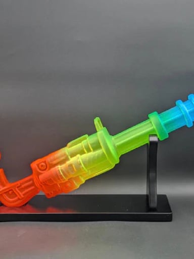 Preview pic of 23" Rainbow Frosted Gatling Gun Bong w/ Wood Stand