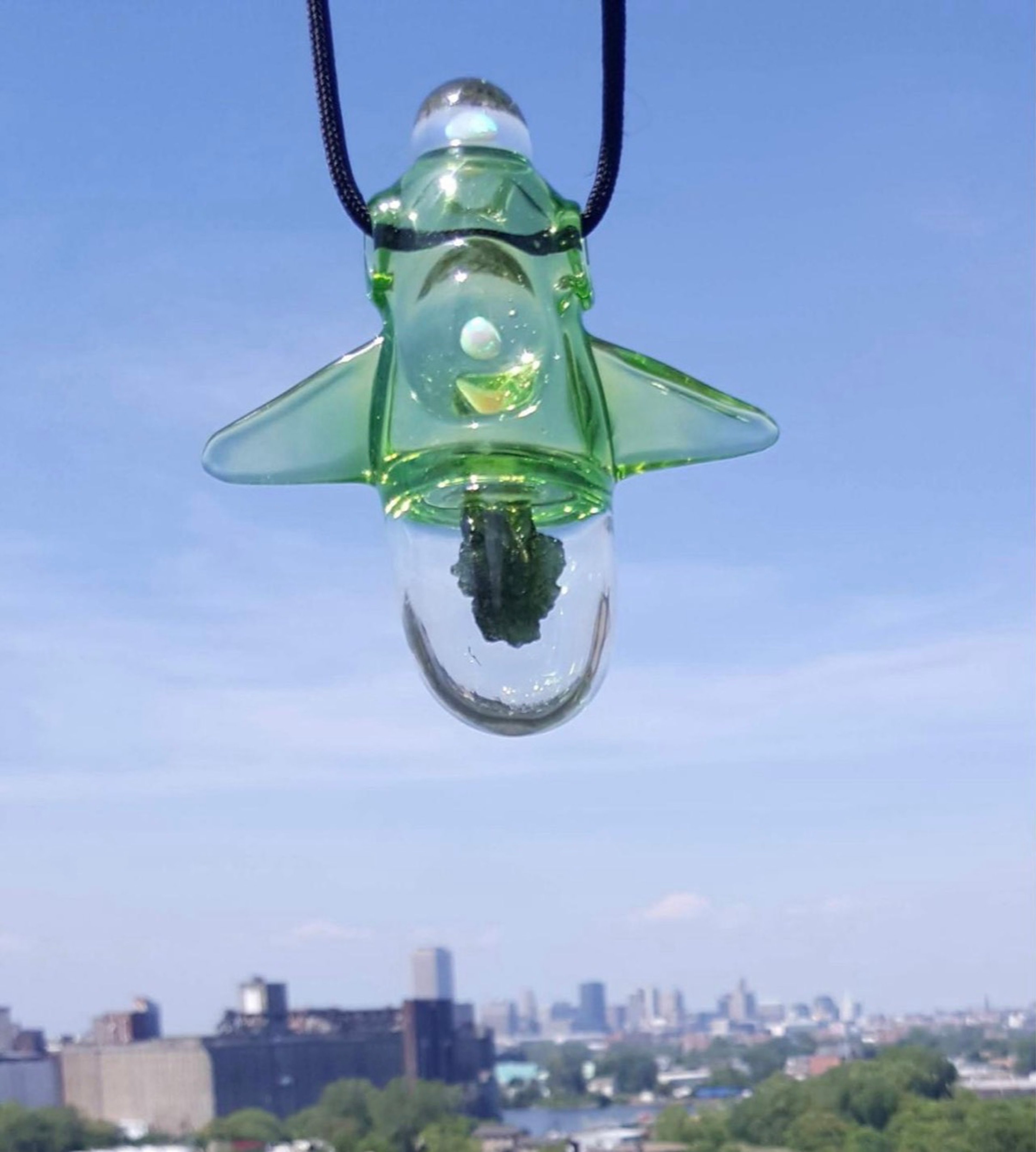 Preview pic of Gcheck  moldavite encased Cruiser Pendant