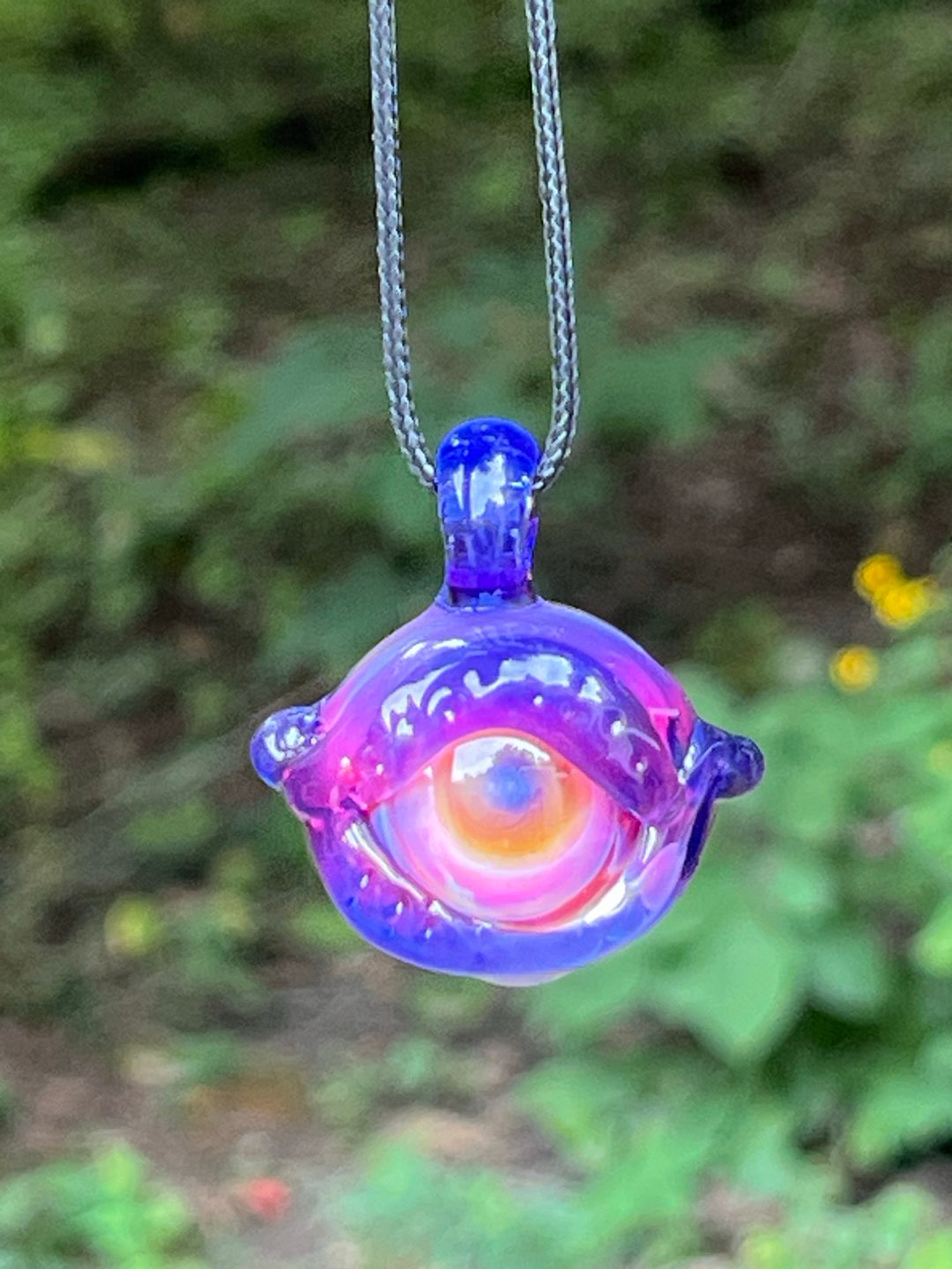 Preview pic of Purple & Cobalt Sculpted Eyeball Pendant | Heady Boro Glass