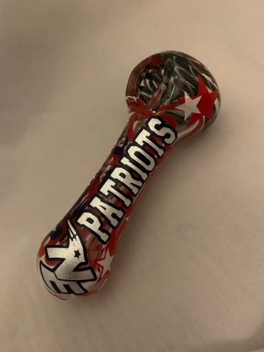 Preview pic of New England patriots NFL custom personalized art on glass pipe spoon 5” large 420 gifts Boston strong