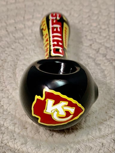 Preview pic of Black 3” Kansas City Chiefs glass pipe spoon, custom personalized art 420 gifts
