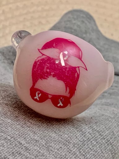 Preview pic of Breast cancer “girl you got this” 6” glass pink pipe spoon bowl custom personalized handmade