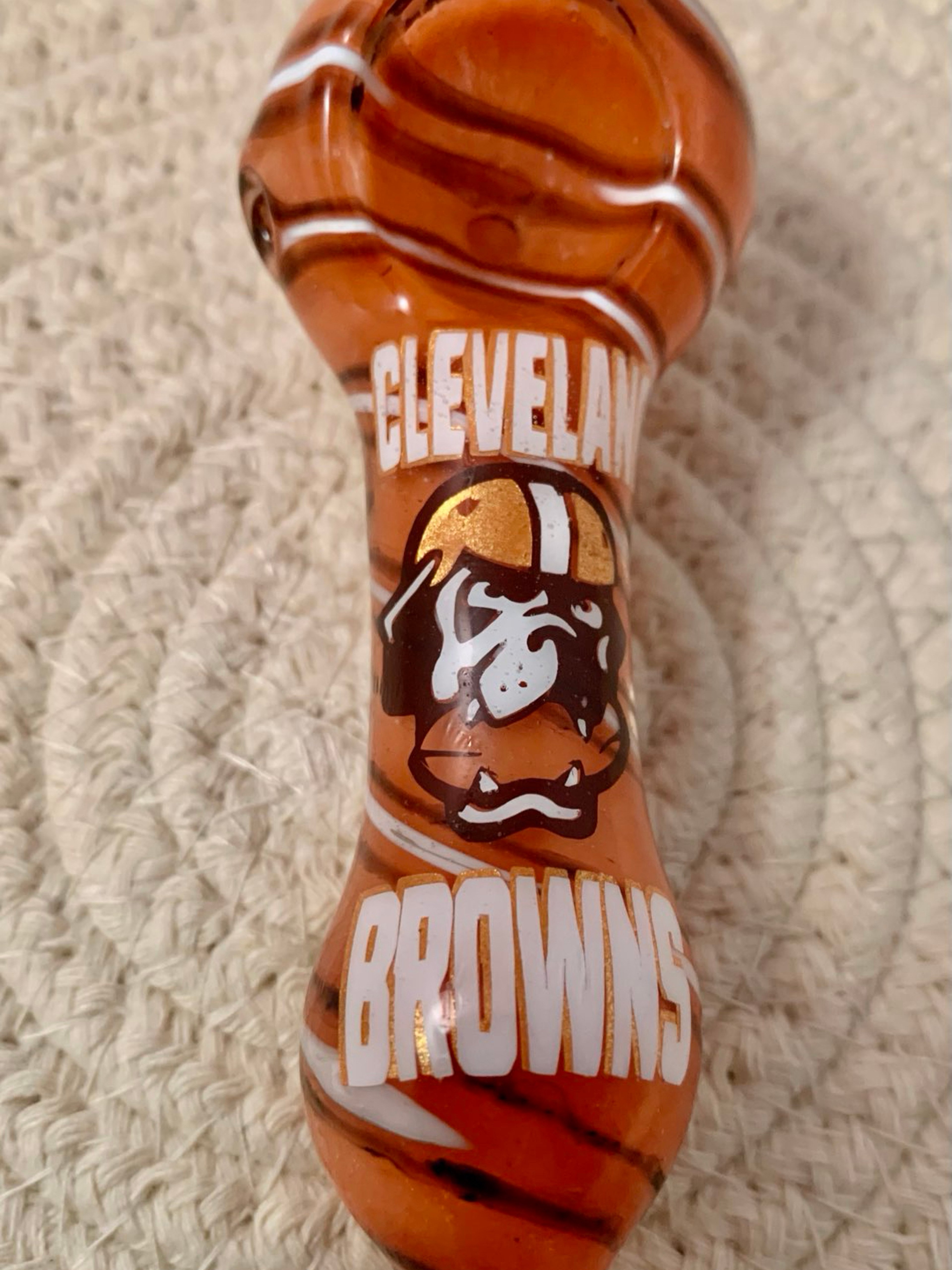Preview pic of Cleveland brown retro vintage 4” glass pipe spoon bowl custom personalized 420 gifts