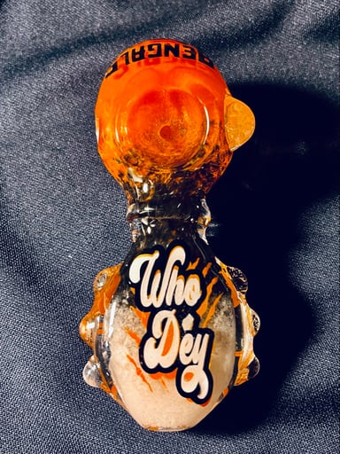 Preview pic of Who Dey Bengals cincinnati orange black groovy 4” glass pipe spoon bowl custom personalized 420 gifts