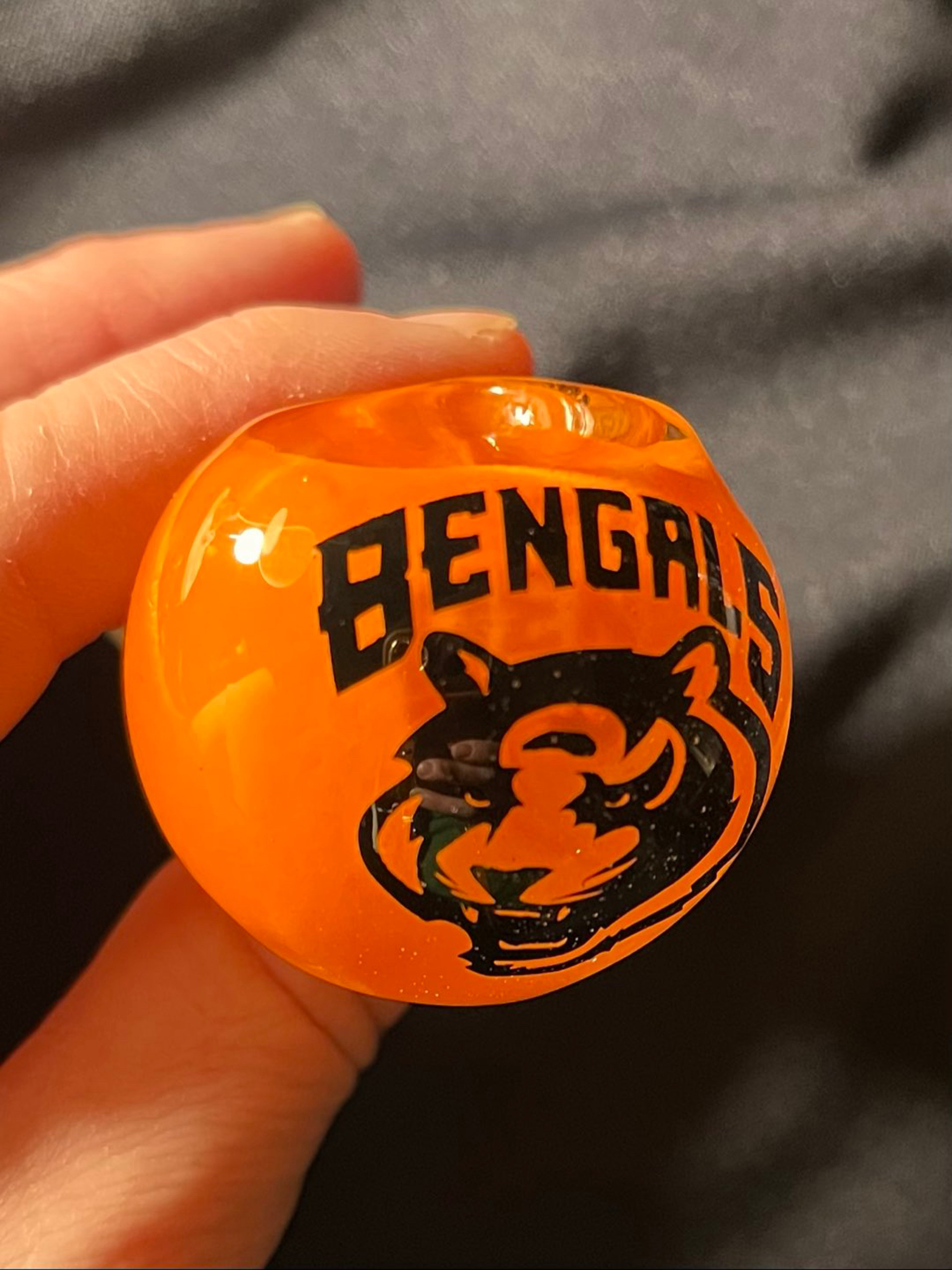 Preview pic of Cincinnati Bengals Who Dey 5” Grav pipe orange fade white glass spoon bowl pipe piece custom personalized 420 gifts